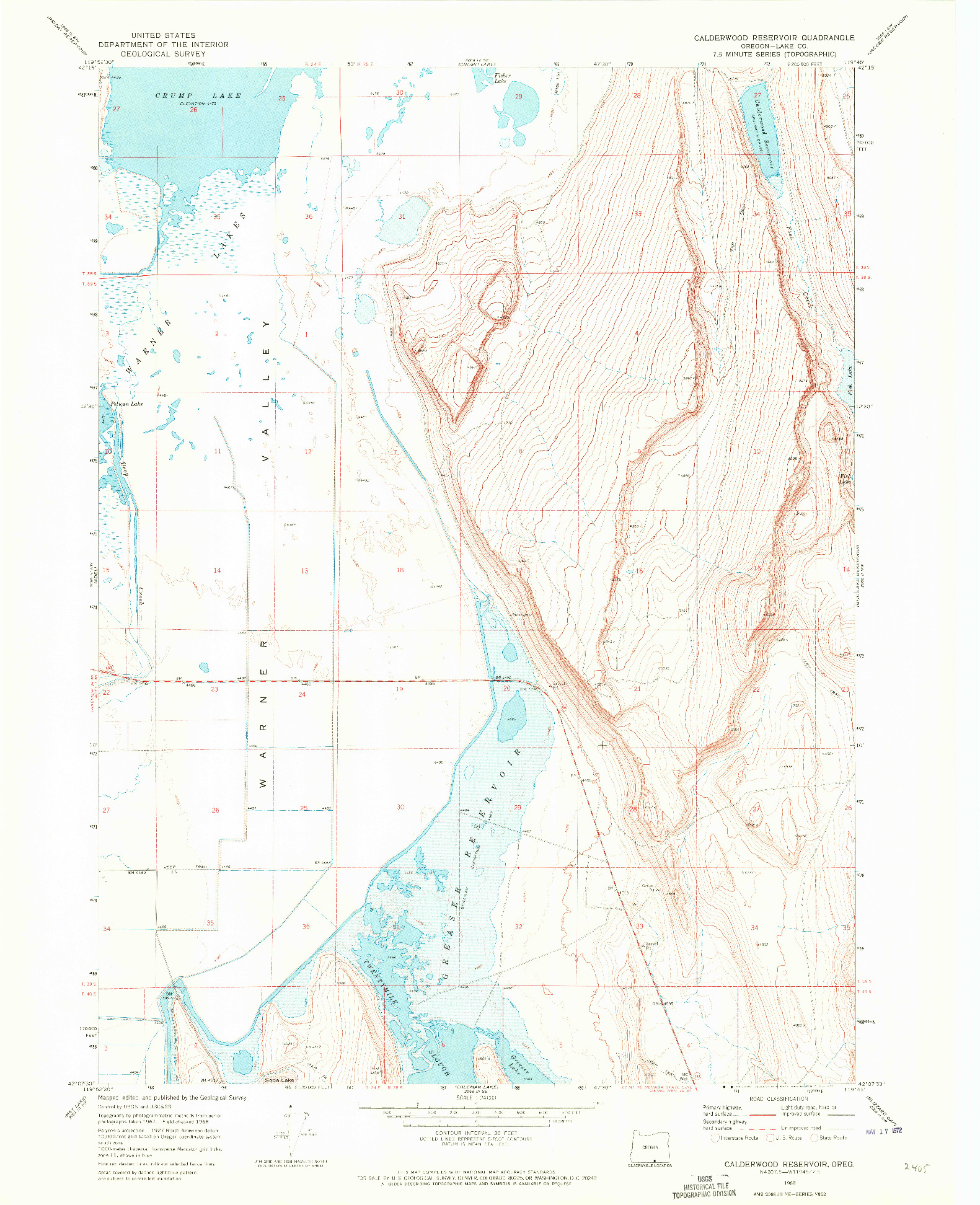 USGS 1:24000-SCALE QUADRANGLE FOR CALDERWOOD RESERVOIR, OR 1968