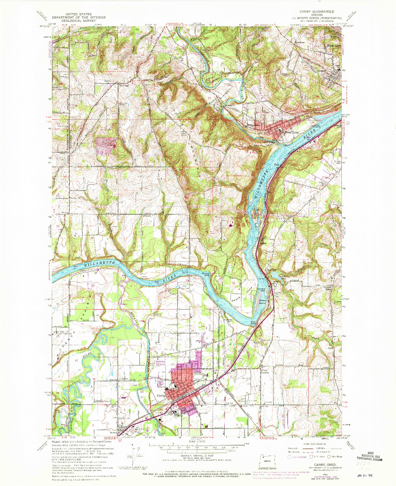 USGS 1:24000-SCALE QUADRANGLE FOR CANBY, OR 1961