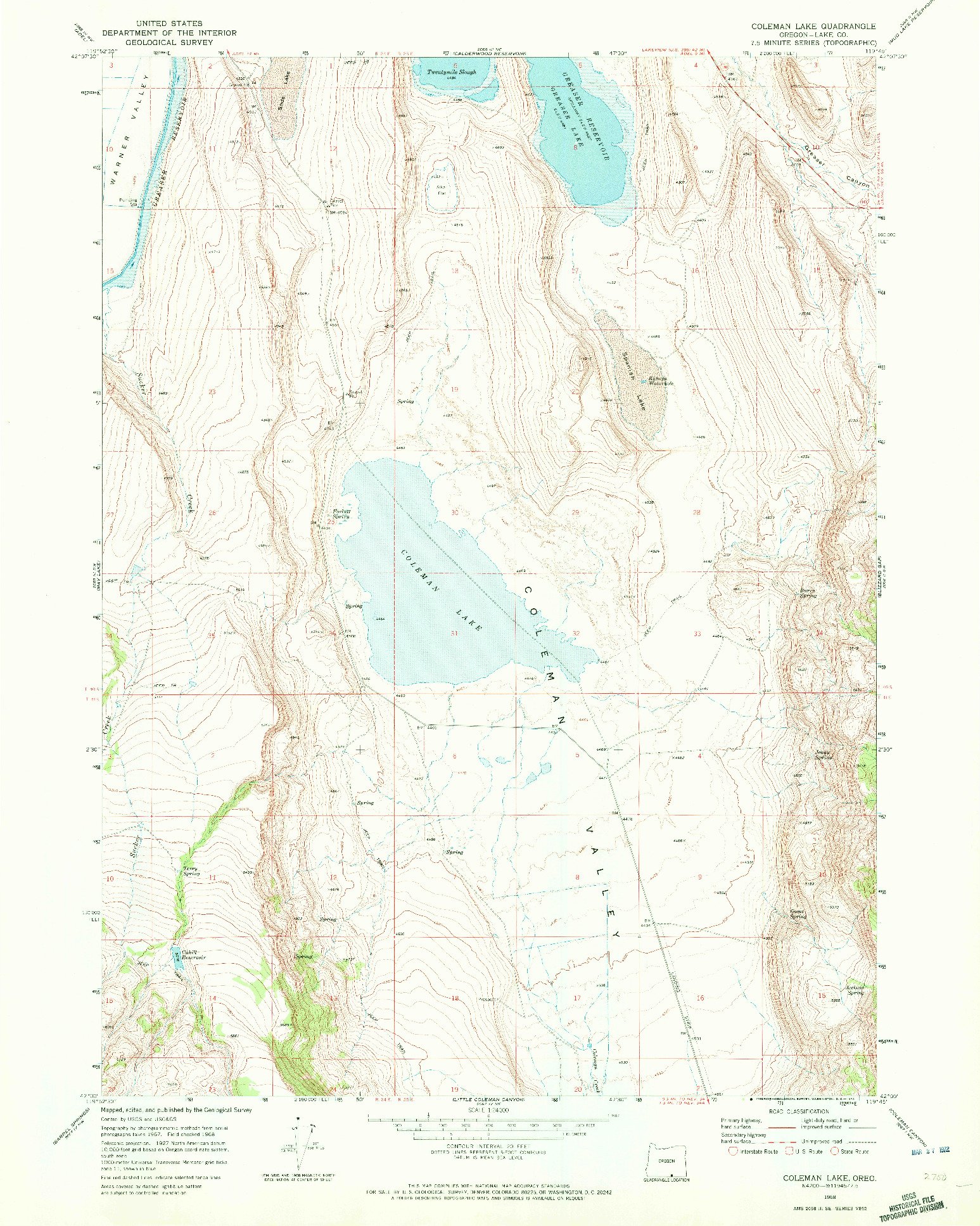 USGS 1:24000-SCALE QUADRANGLE FOR COLEMAN LAKE, OR 1968