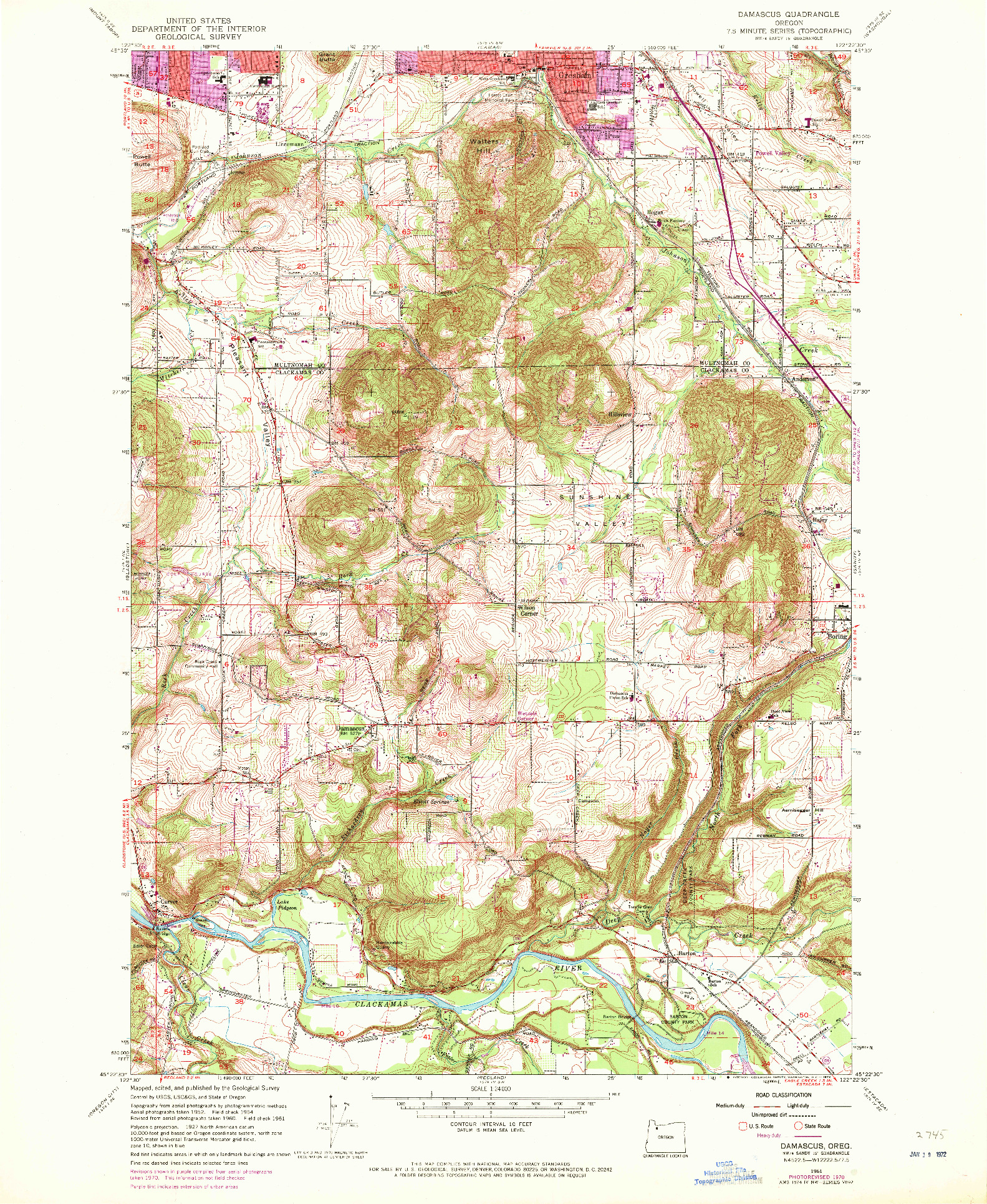 USGS 1:24000-SCALE QUADRANGLE FOR DAMASCUS, OR 1961