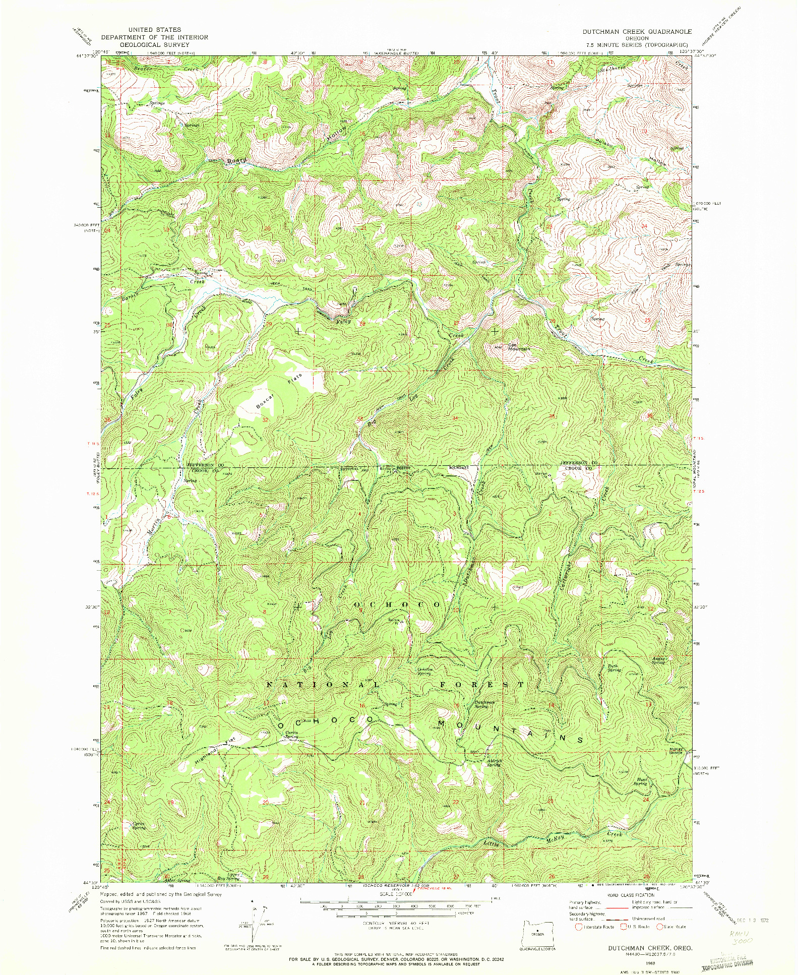 USGS 1:24000-SCALE QUADRANGLE FOR DUTCHMAN CREEK, OR 1968