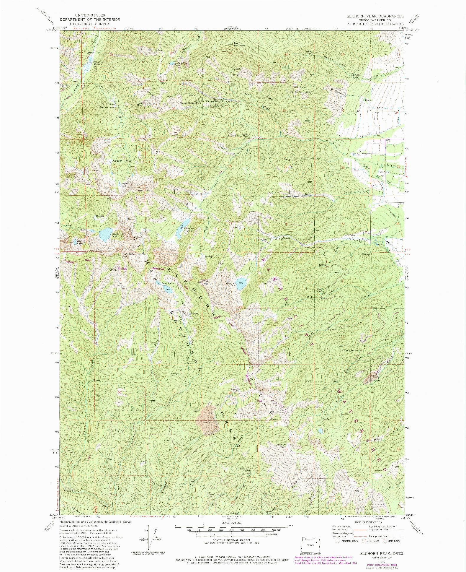 USGS 1:24000-SCALE QUADRANGLE FOR ELKHORN PEAK, OR 1972