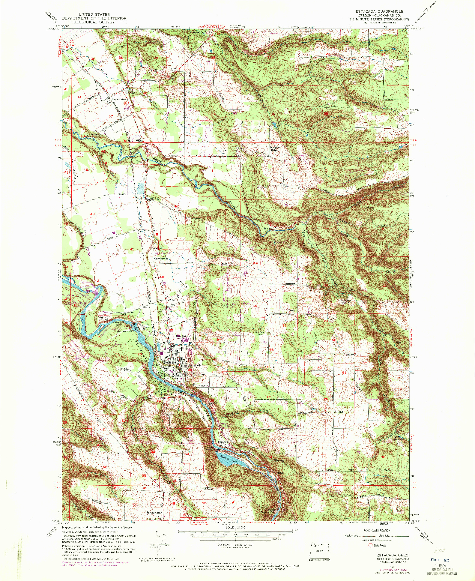 USGS 1:24000-SCALE QUADRANGLE FOR ESTACADA, OR 1961