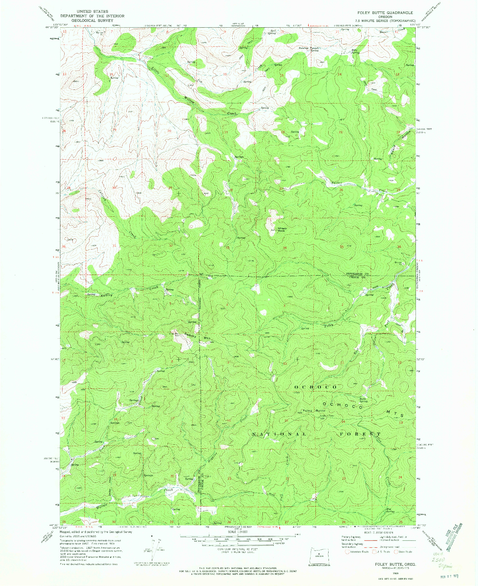 USGS 1:24000-SCALE QUADRANGLE FOR FOLEY BUTTE, OR 1969