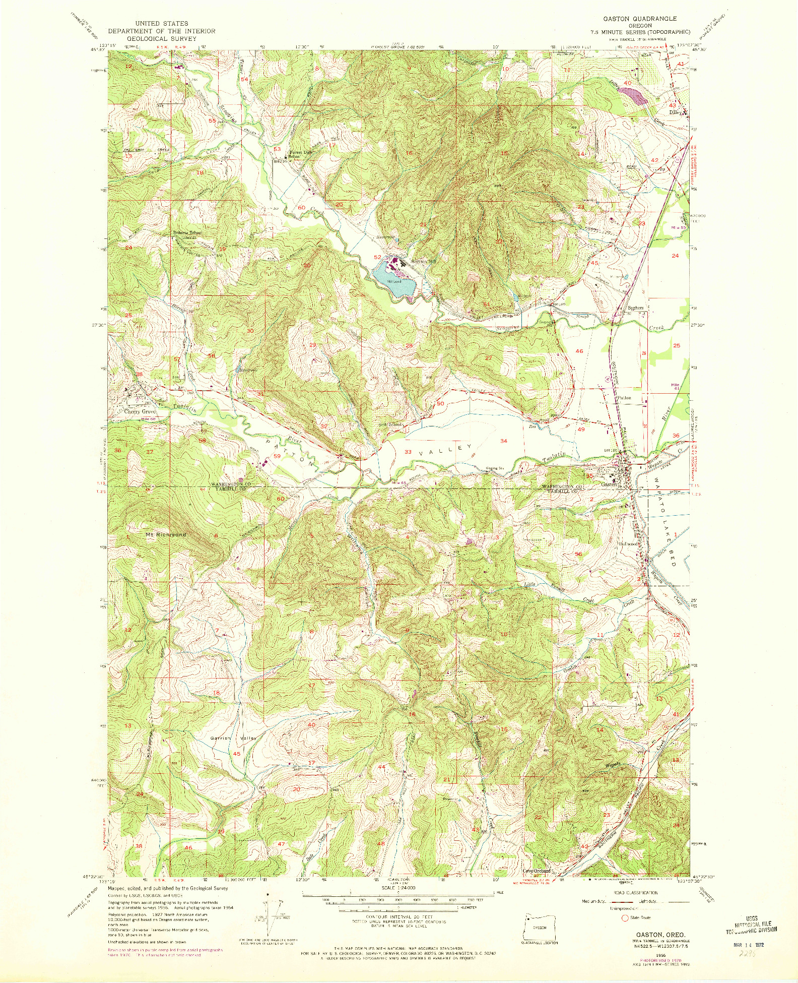 USGS 1:24000-SCALE QUADRANGLE FOR GASTON, OR 1956