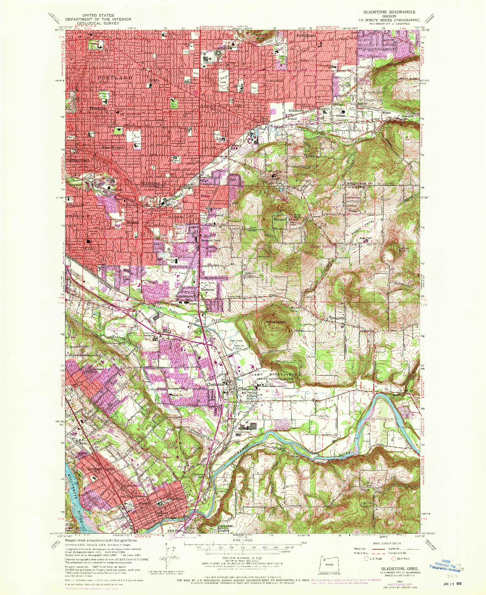 USGS 1:24000-SCALE QUADRANGLE FOR GLADSTONE, OR 1961