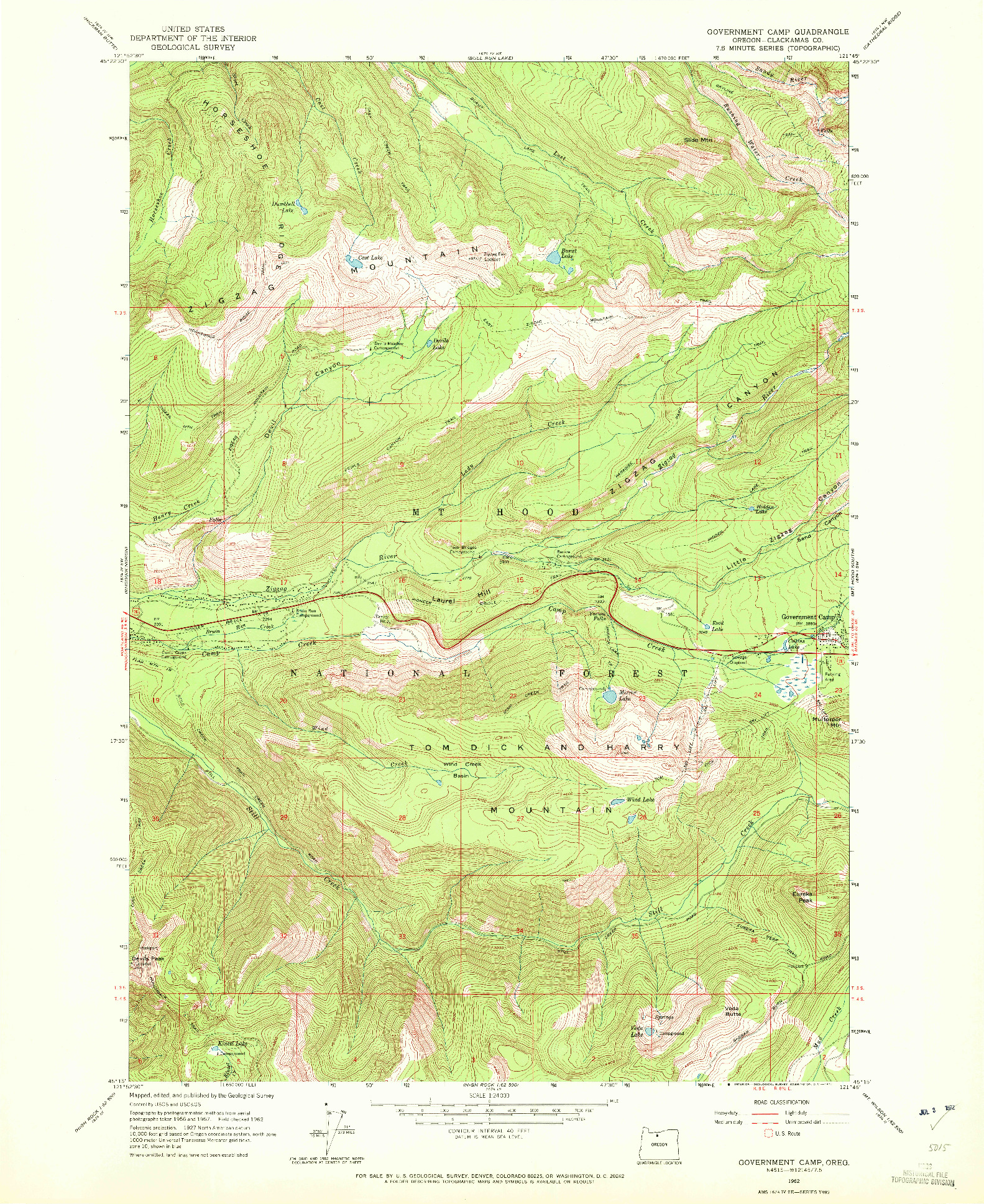 USGS 1:24000-SCALE QUADRANGLE FOR GOVERNMENT CAMP, OR 1962