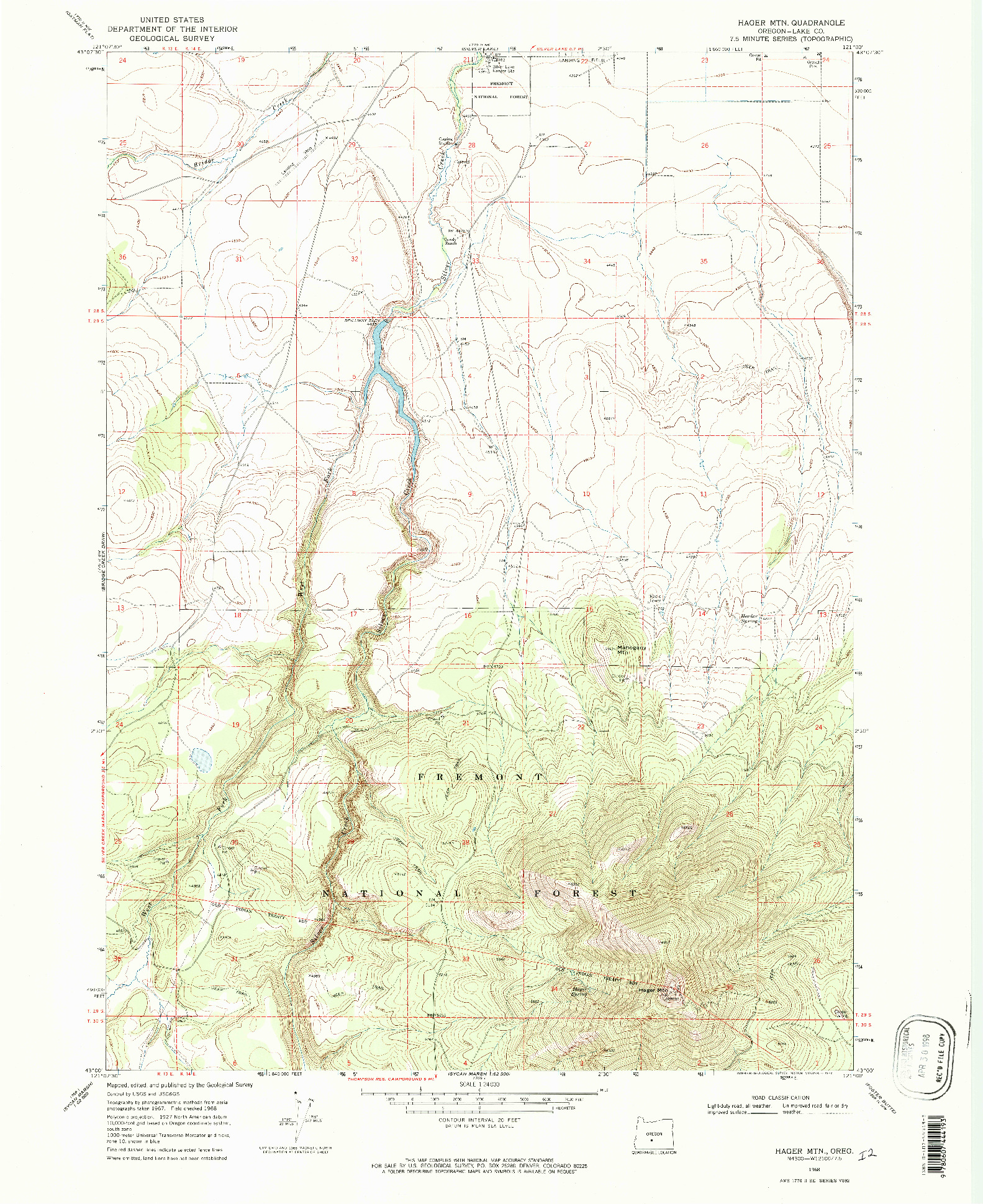 USGS 1:24000-SCALE QUADRANGLE FOR HAGER MTN, OR 1968