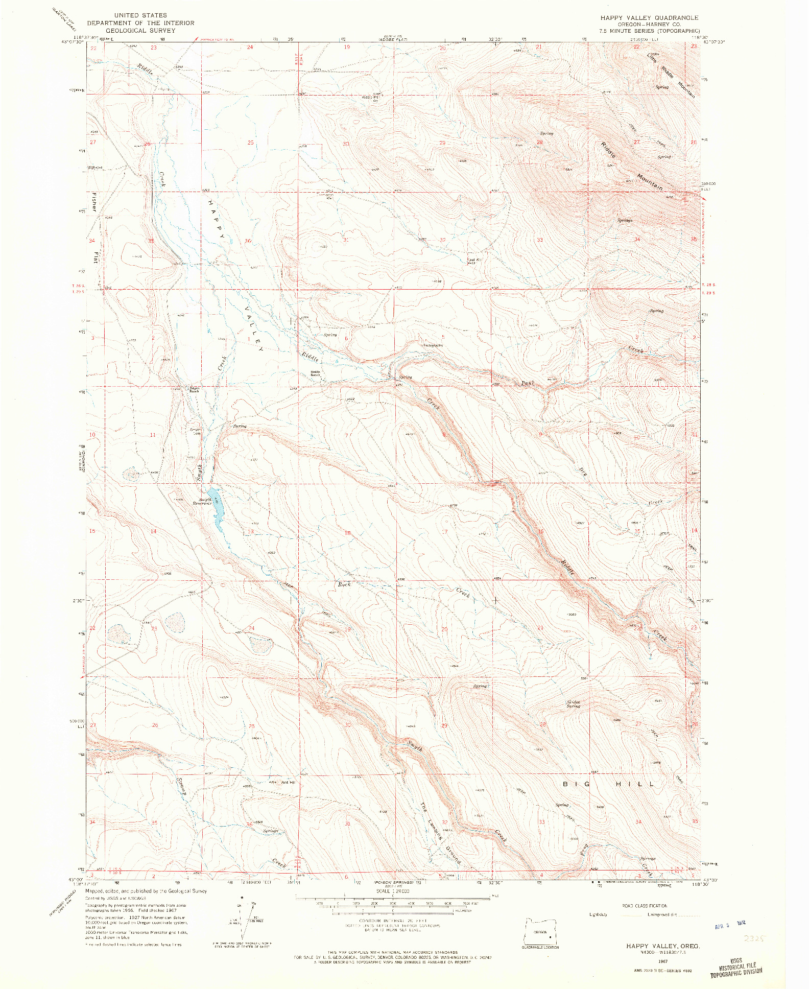 USGS 1:24000-SCALE QUADRANGLE FOR HAPPY VALLEY, OR 1967