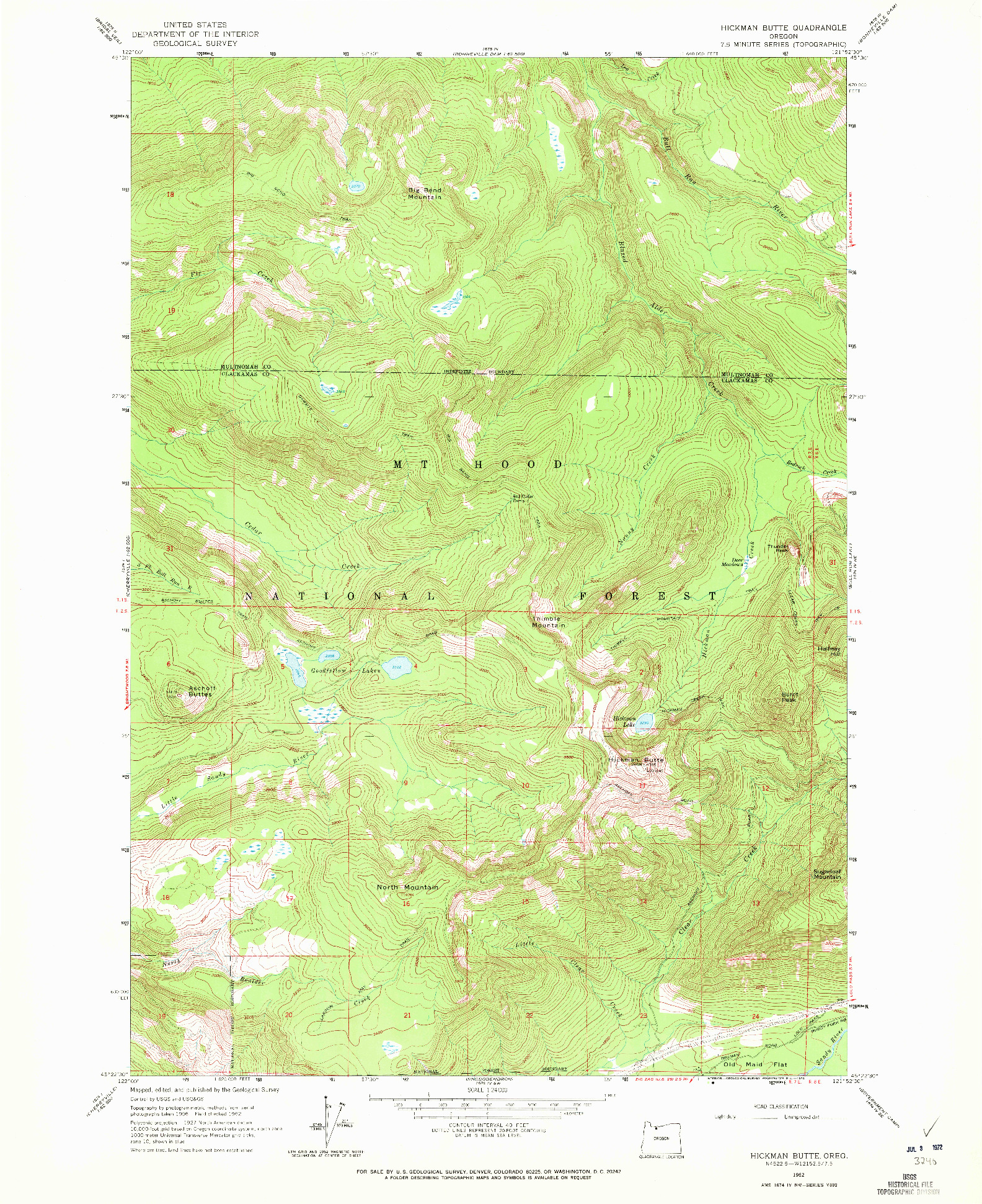 USGS 1:24000-SCALE QUADRANGLE FOR HICKMAN BUTTE, OR 1962