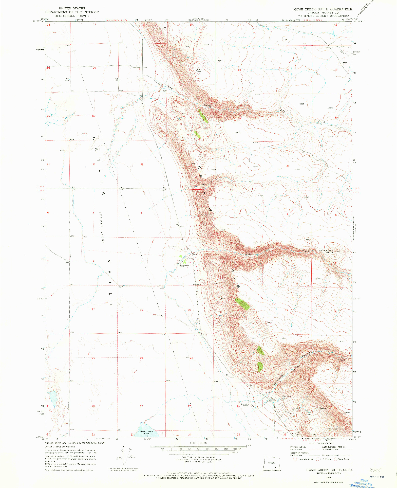 USGS 1:24000-SCALE QUADRANGLE FOR HOME CREEK BUTTE, OR 1967