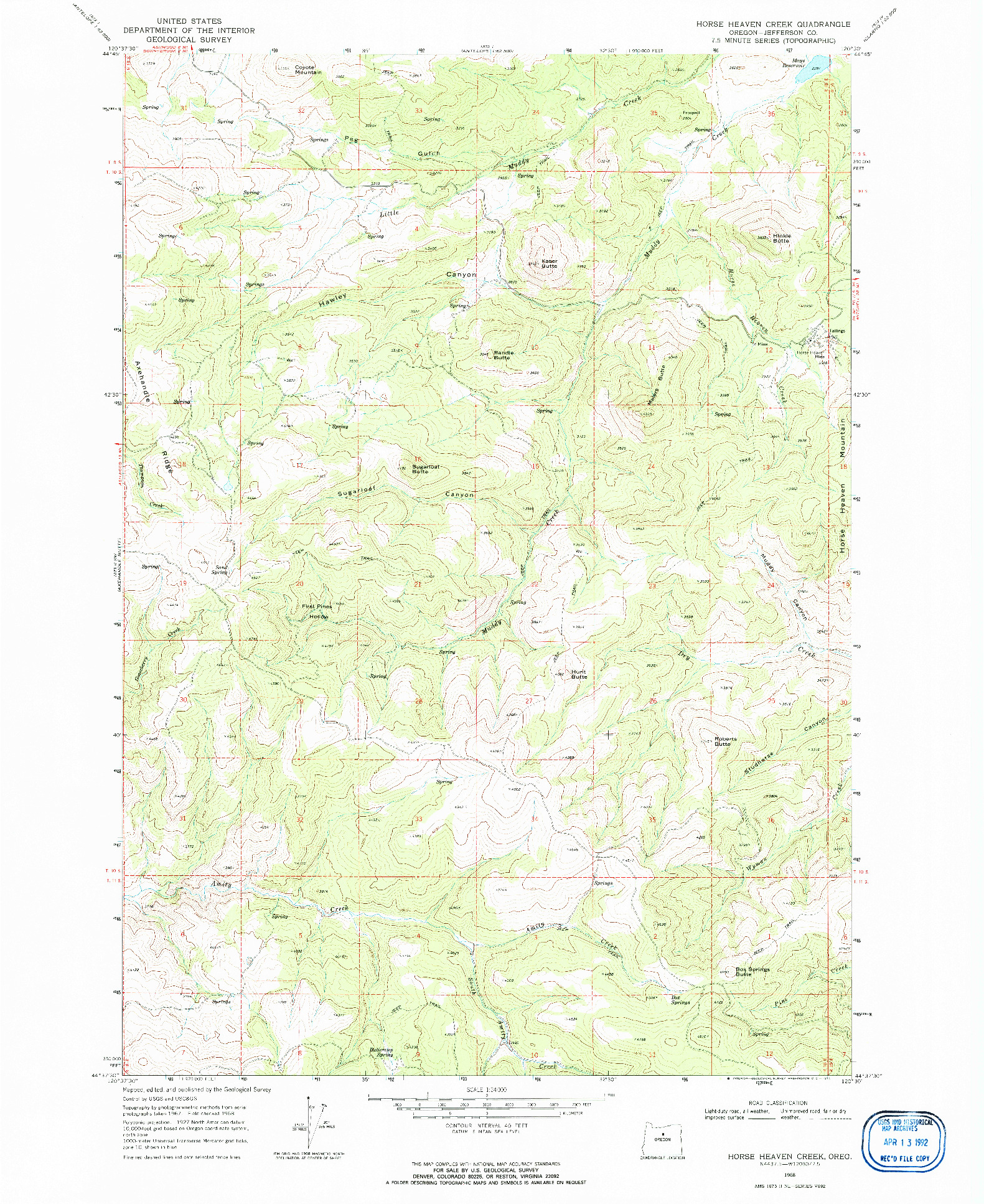 USGS 1:24000-SCALE QUADRANGLE FOR HORSE HEAVEN CREEK, OR 1968