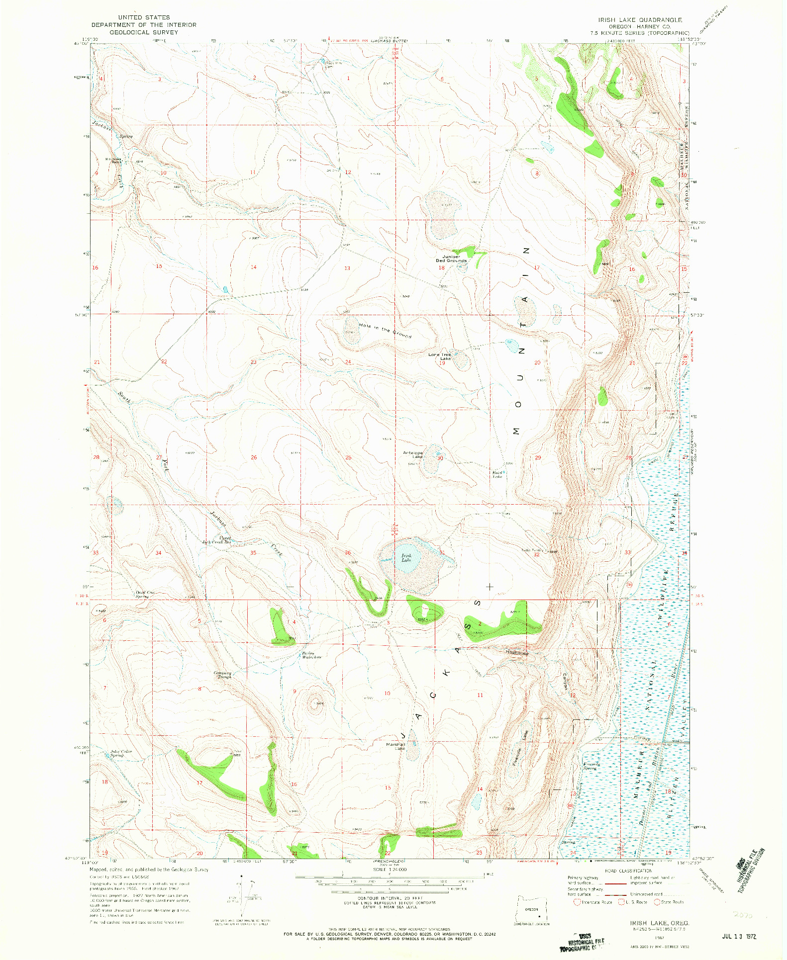 USGS 1:24000-SCALE QUADRANGLE FOR IRISH LAKE, OR 1967
