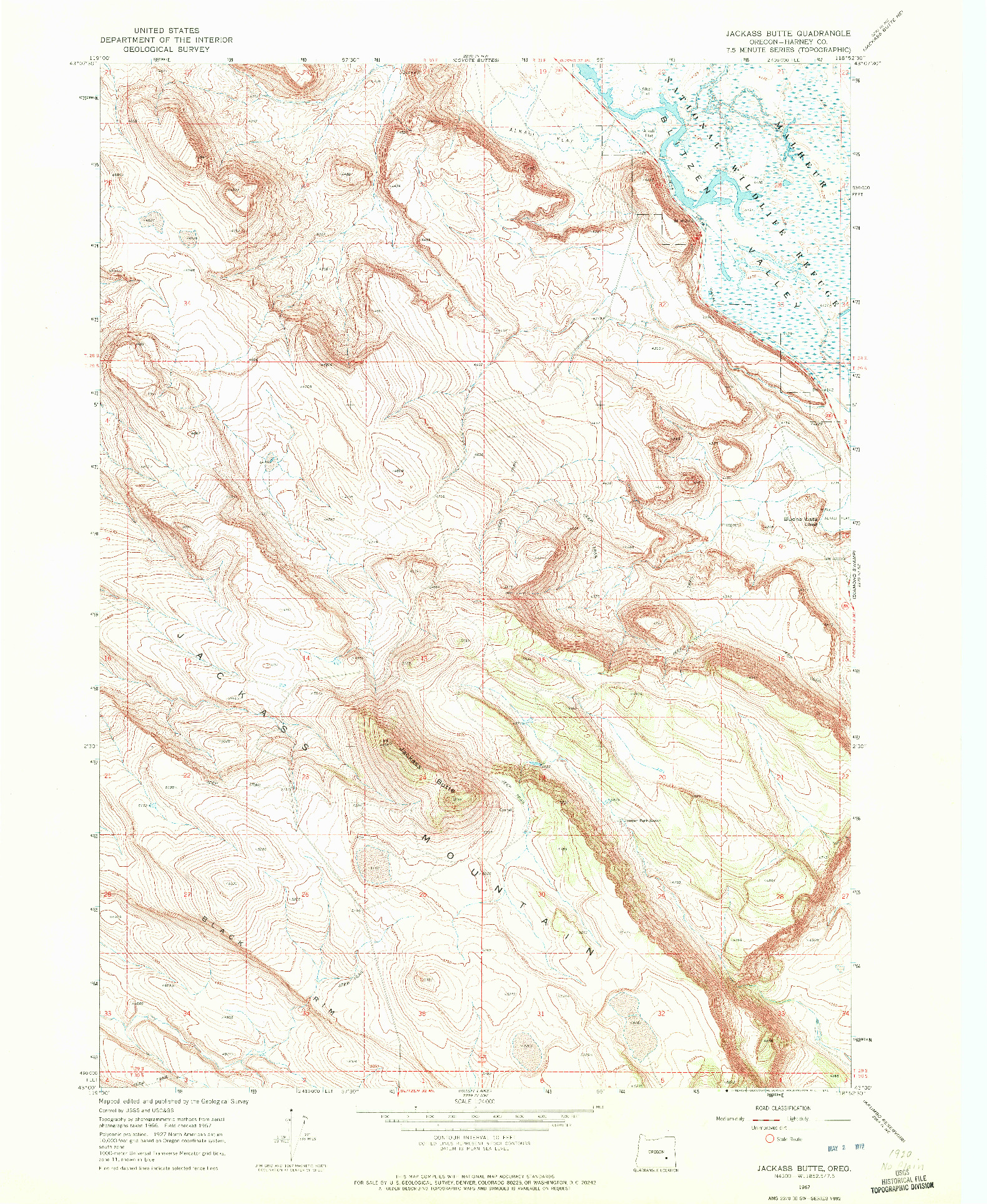 USGS 1:24000-SCALE QUADRANGLE FOR JACKASS BUTTE, OR 1967