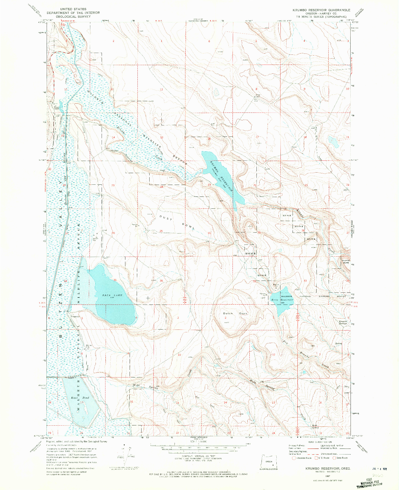 USGS 1:24000-SCALE QUADRANGLE FOR KRUMBO RESERVOIR, OR 1967