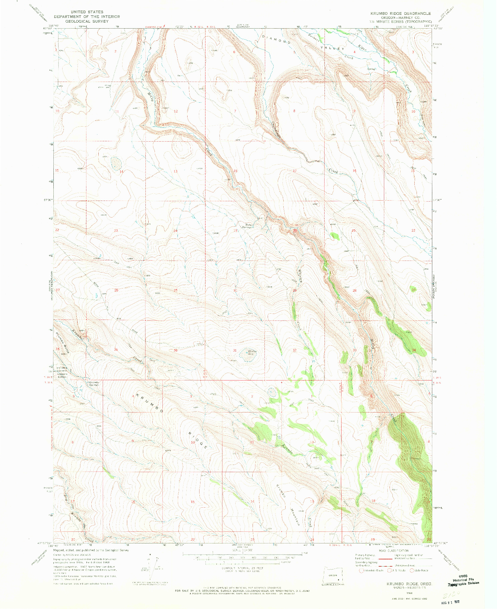 USGS 1:24000-SCALE QUADRANGLE FOR KRUMBO RIDGE, OR 1968