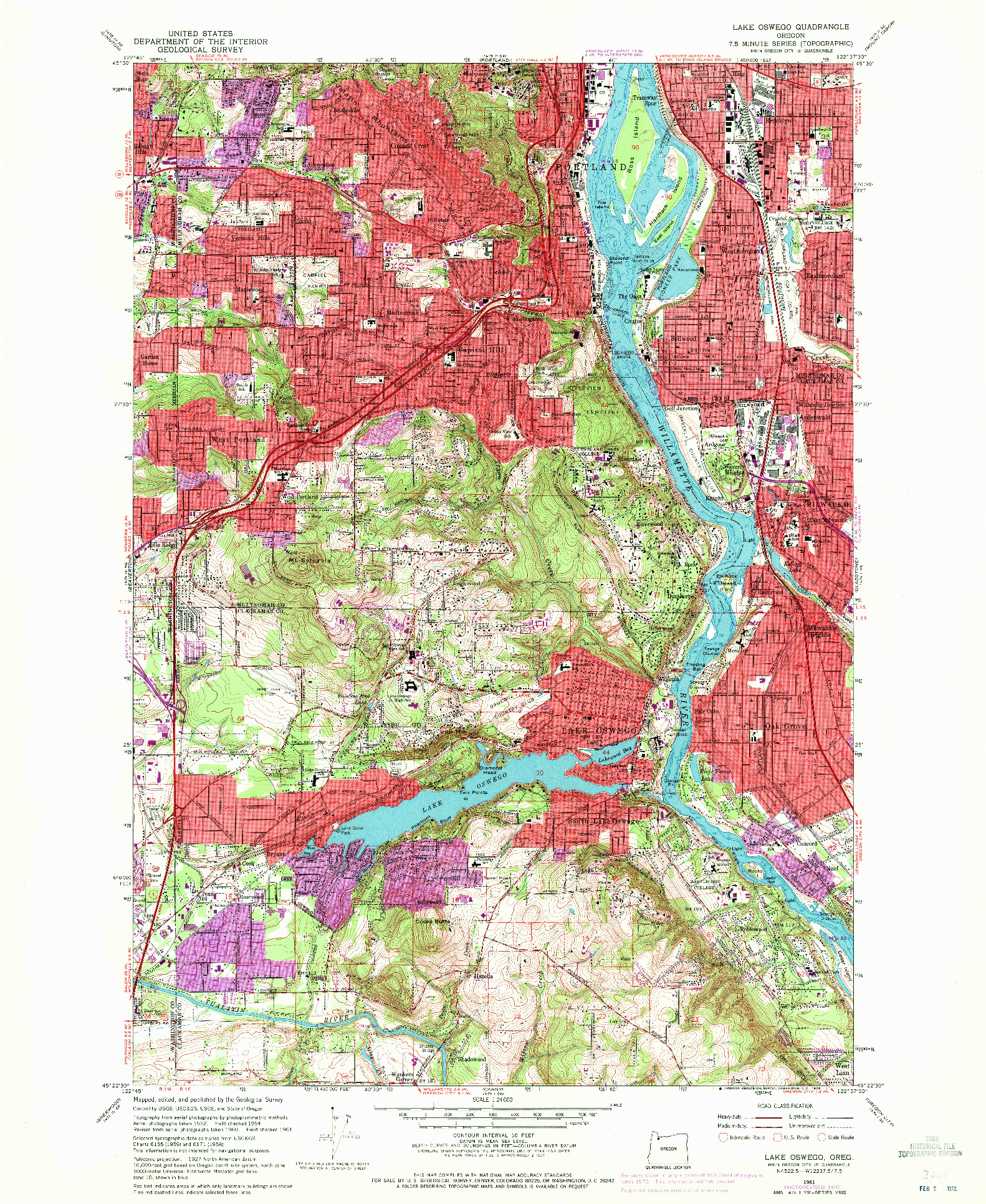 USGS 1:24000-SCALE QUADRANGLE FOR LAKE OSWEGO, OR 1961