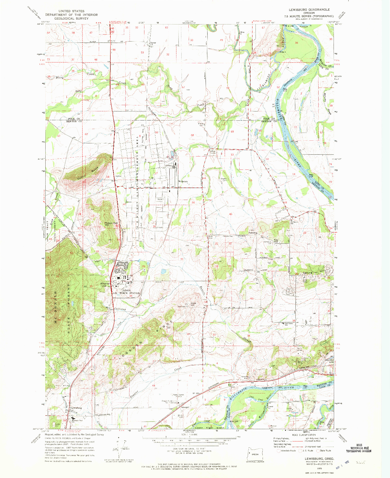 USGS 1:24000-SCALE QUADRANGLE FOR LEWISBURG, OR 1970