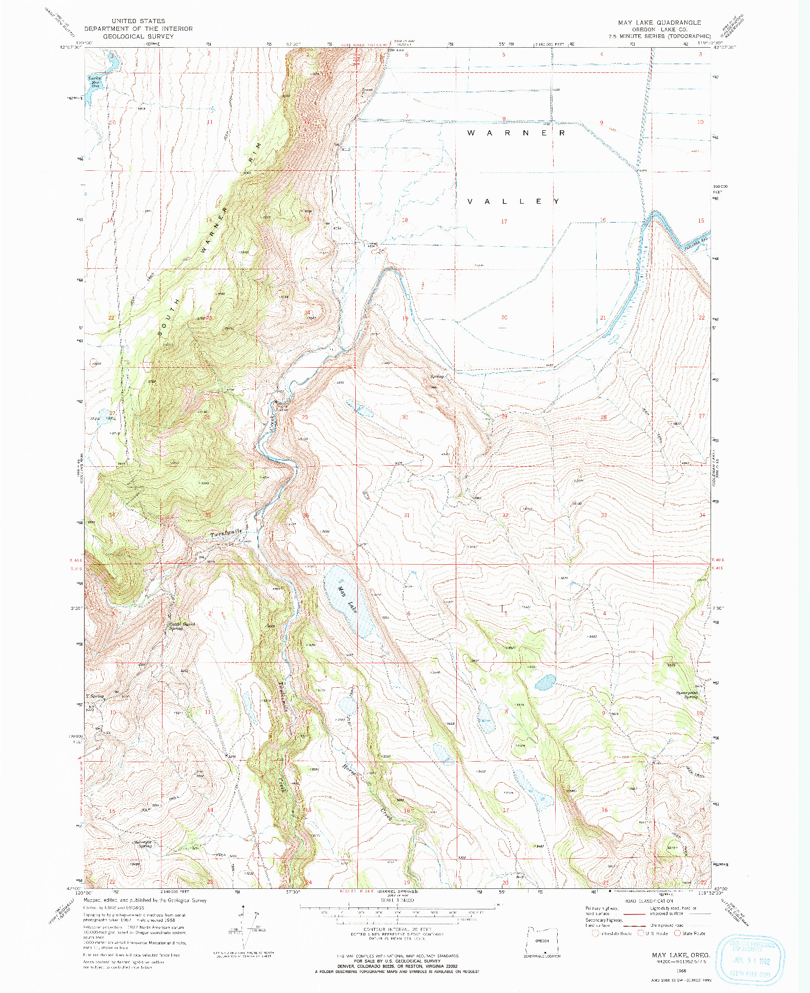 USGS 1:24000-SCALE QUADRANGLE FOR MAY LAKE, OR 1968