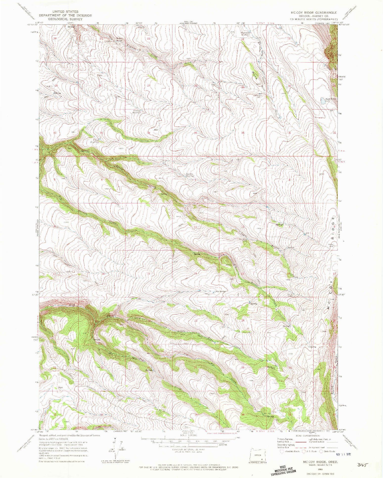 USGS 1:24000-SCALE QUADRANGLE FOR MC COY RIDGE, OR 1968