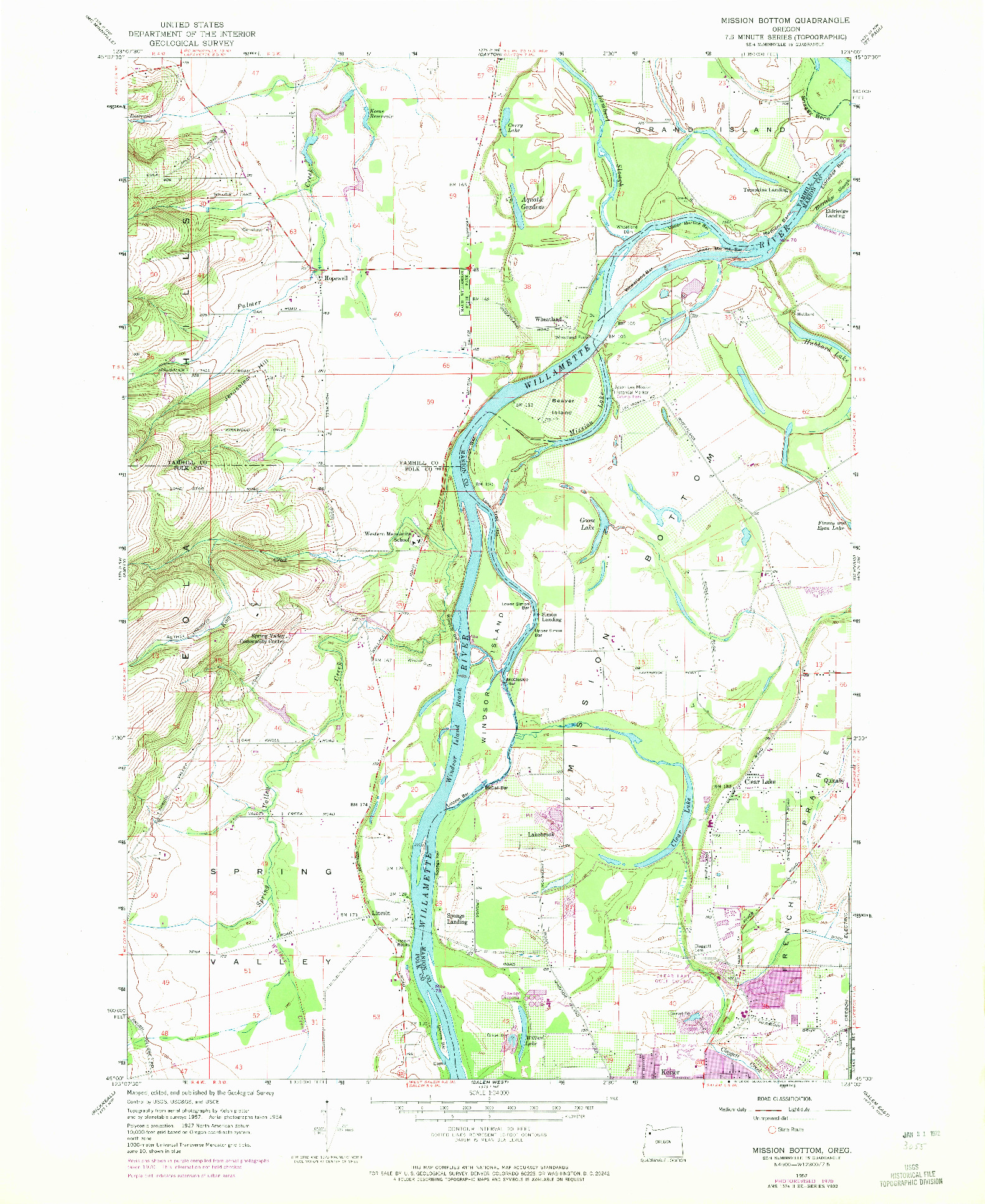 USGS 1:24000-SCALE QUADRANGLE FOR MISSION BOTTOM, OR 1957