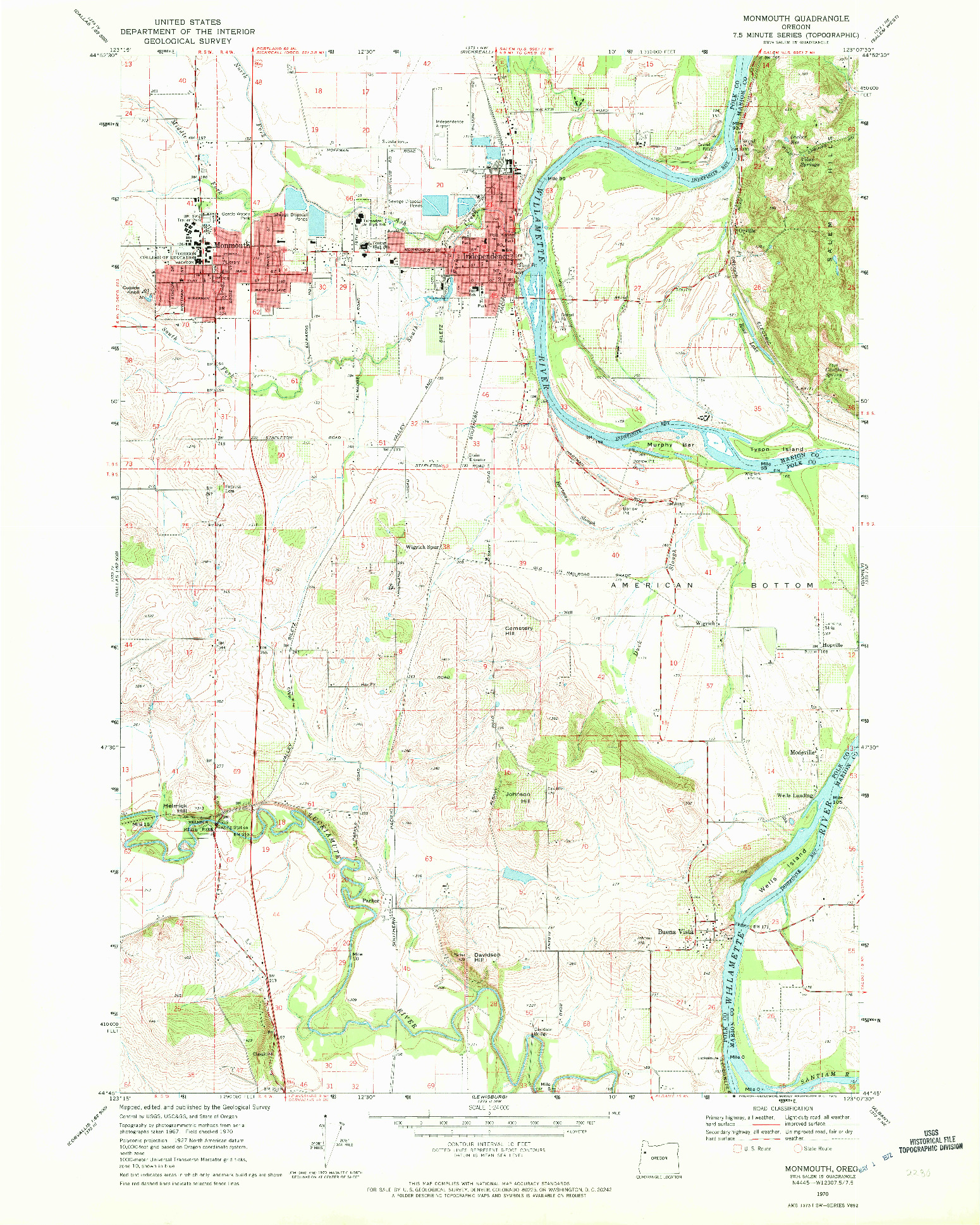 USGS 1:24000-SCALE QUADRANGLE FOR MONMOUTH, OR 1970