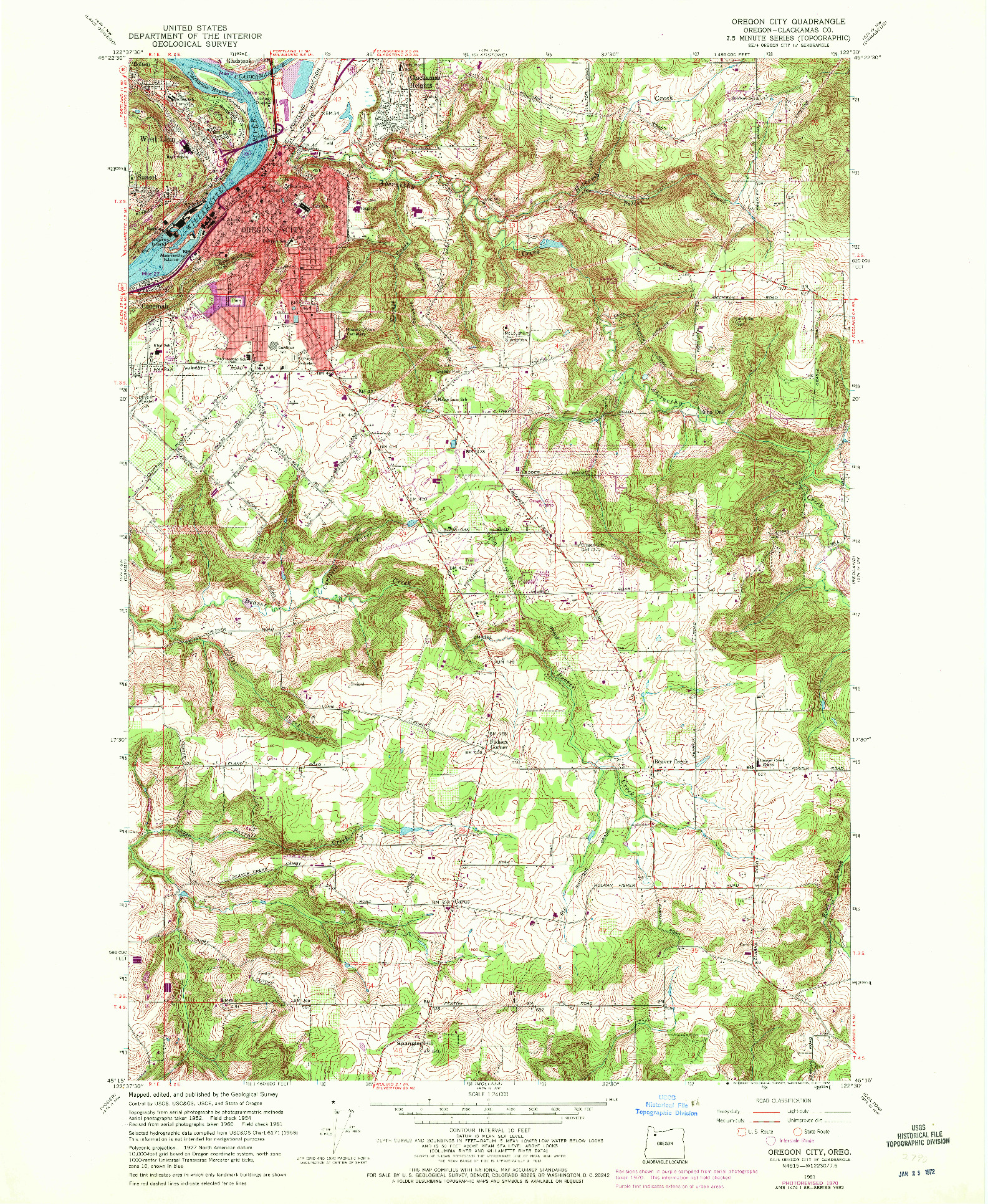 USGS 1:24000-SCALE QUADRANGLE FOR OREGON CITY, OR 1961