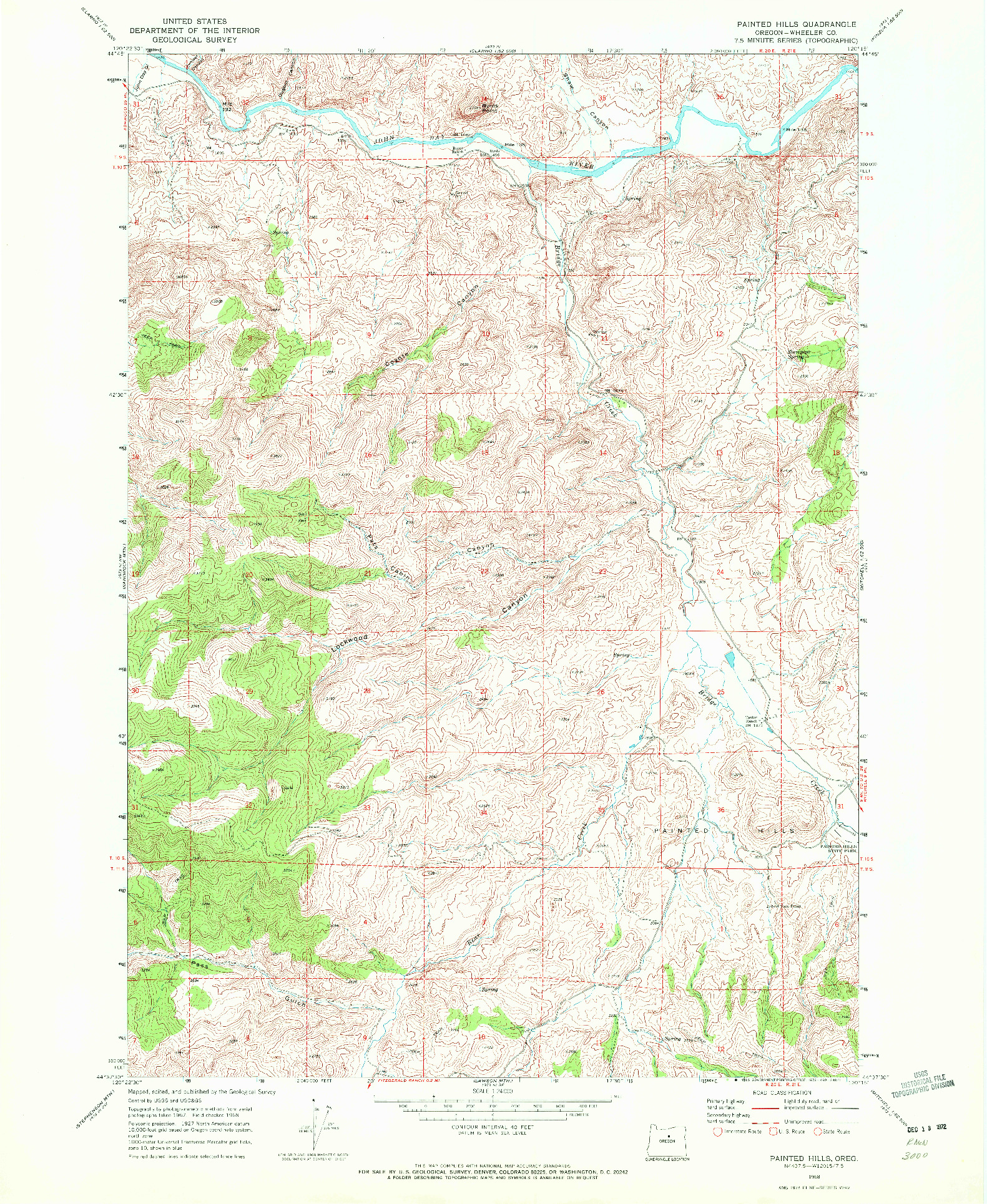 USGS 1:24000-SCALE QUADRANGLE FOR PAINTED HILLS, OR 1968