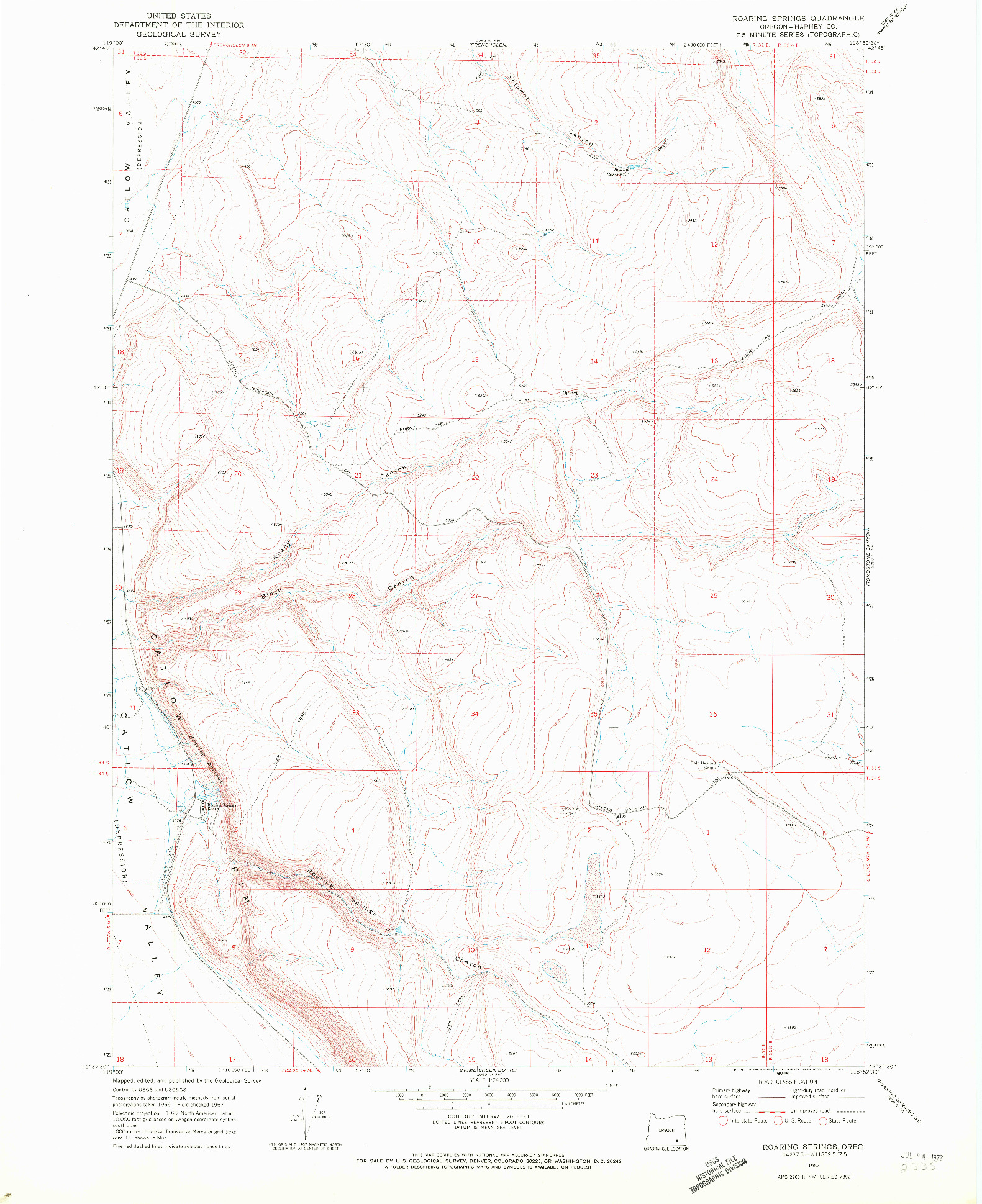 USGS 1:24000-SCALE QUADRANGLE FOR ROARING SPRINGS, OR 1967