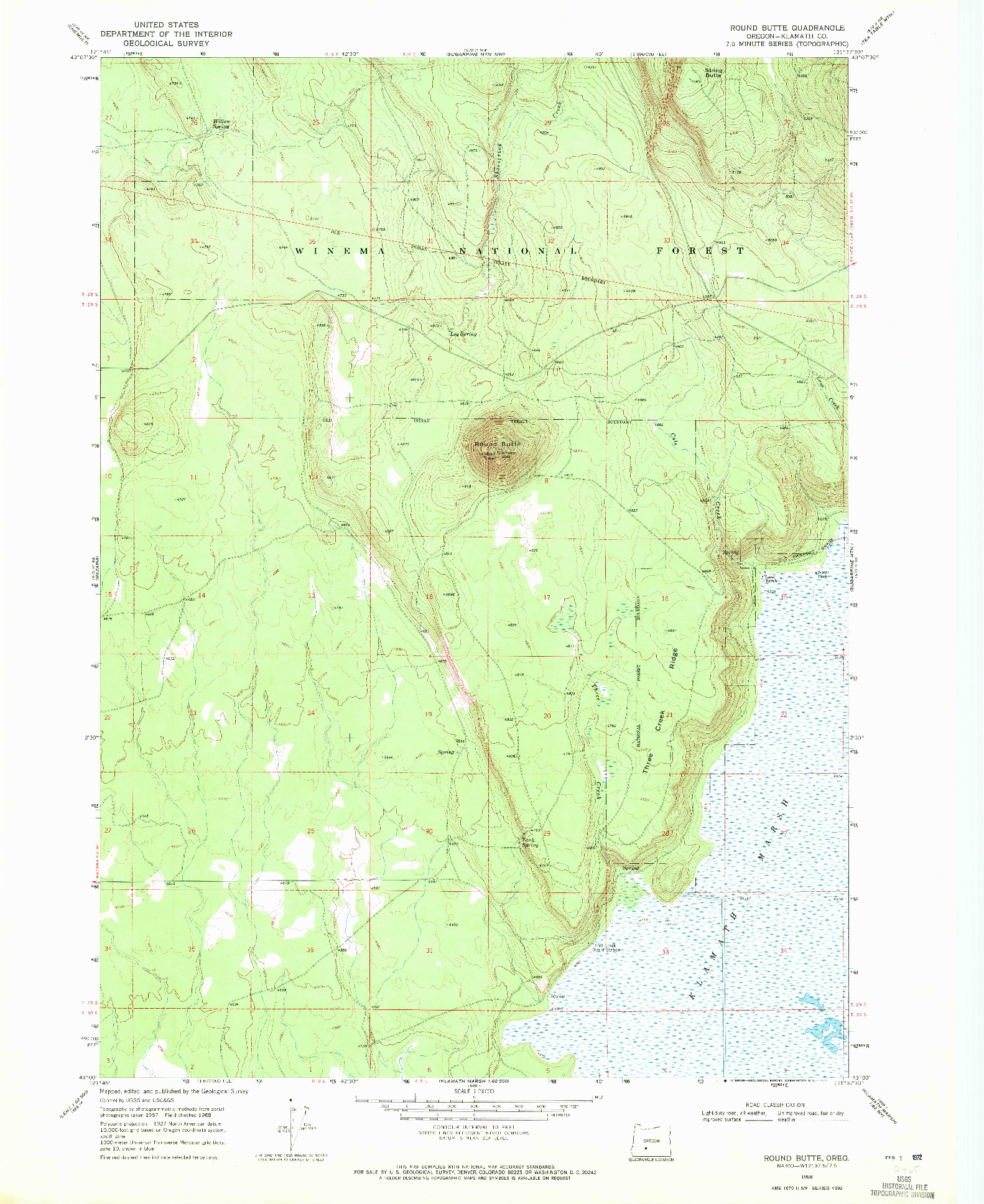 USGS 1:24000-SCALE QUADRANGLE FOR ROUND BUTTE, OR 1968