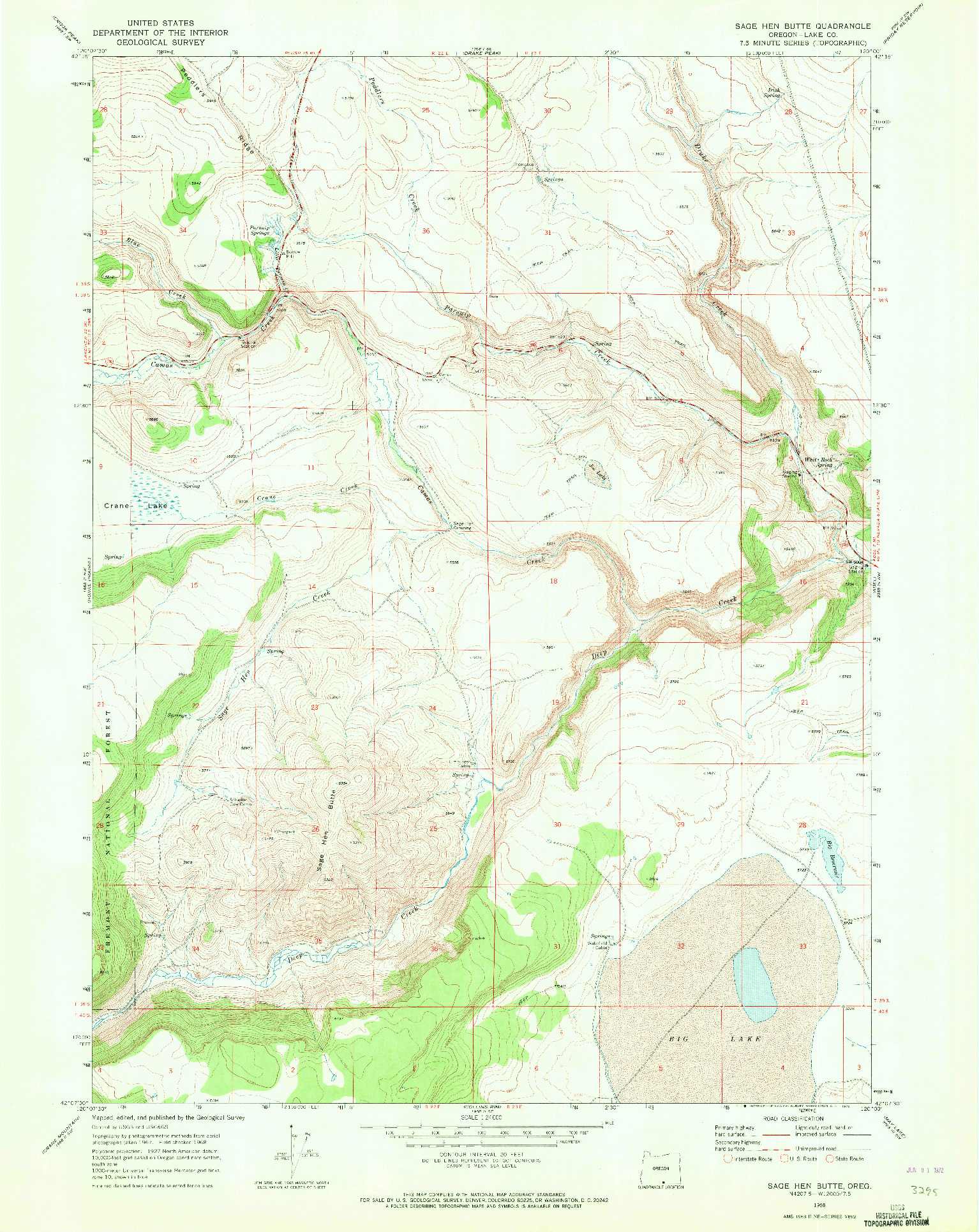 USGS 1:24000-SCALE QUADRANGLE FOR SAGE HEN BUTTE, OR 1968
