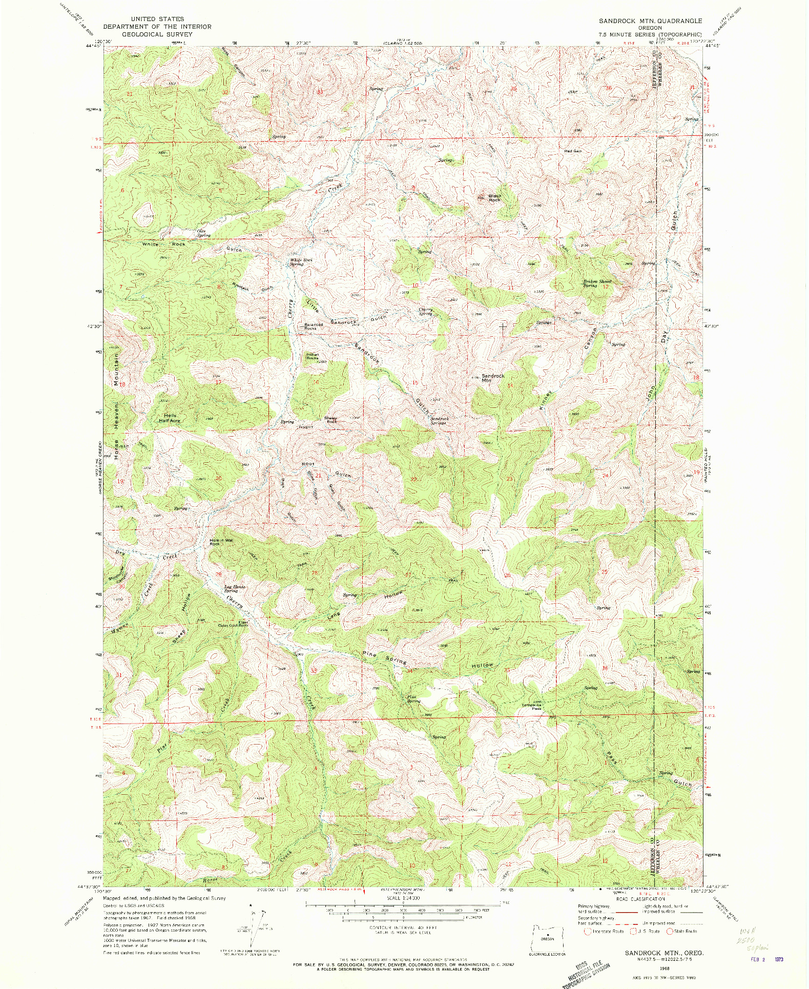 USGS 1:24000-SCALE QUADRANGLE FOR SANDROCK MTN, OR 1968