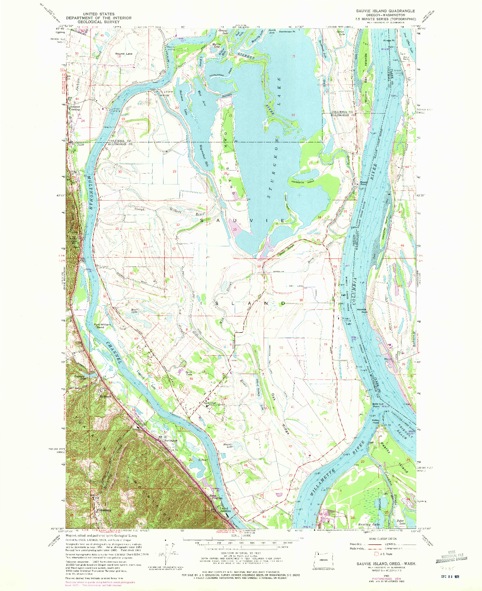 USGS 1:24000-SCALE QUADRANGLE FOR SAUVIE ISLAND, OR 1961