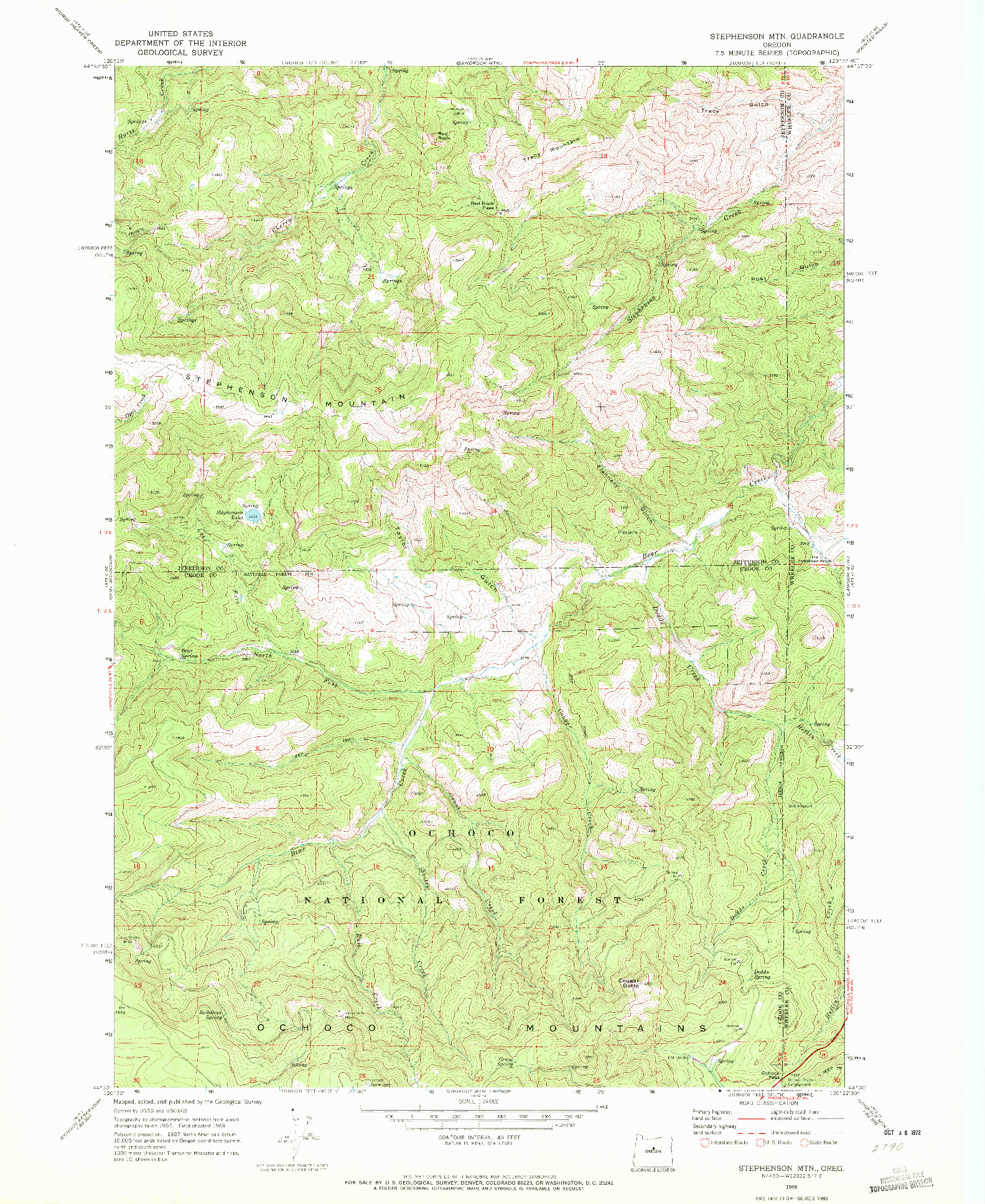 USGS 1:24000-SCALE QUADRANGLE FOR STEPHENSON MTN, OR 1968