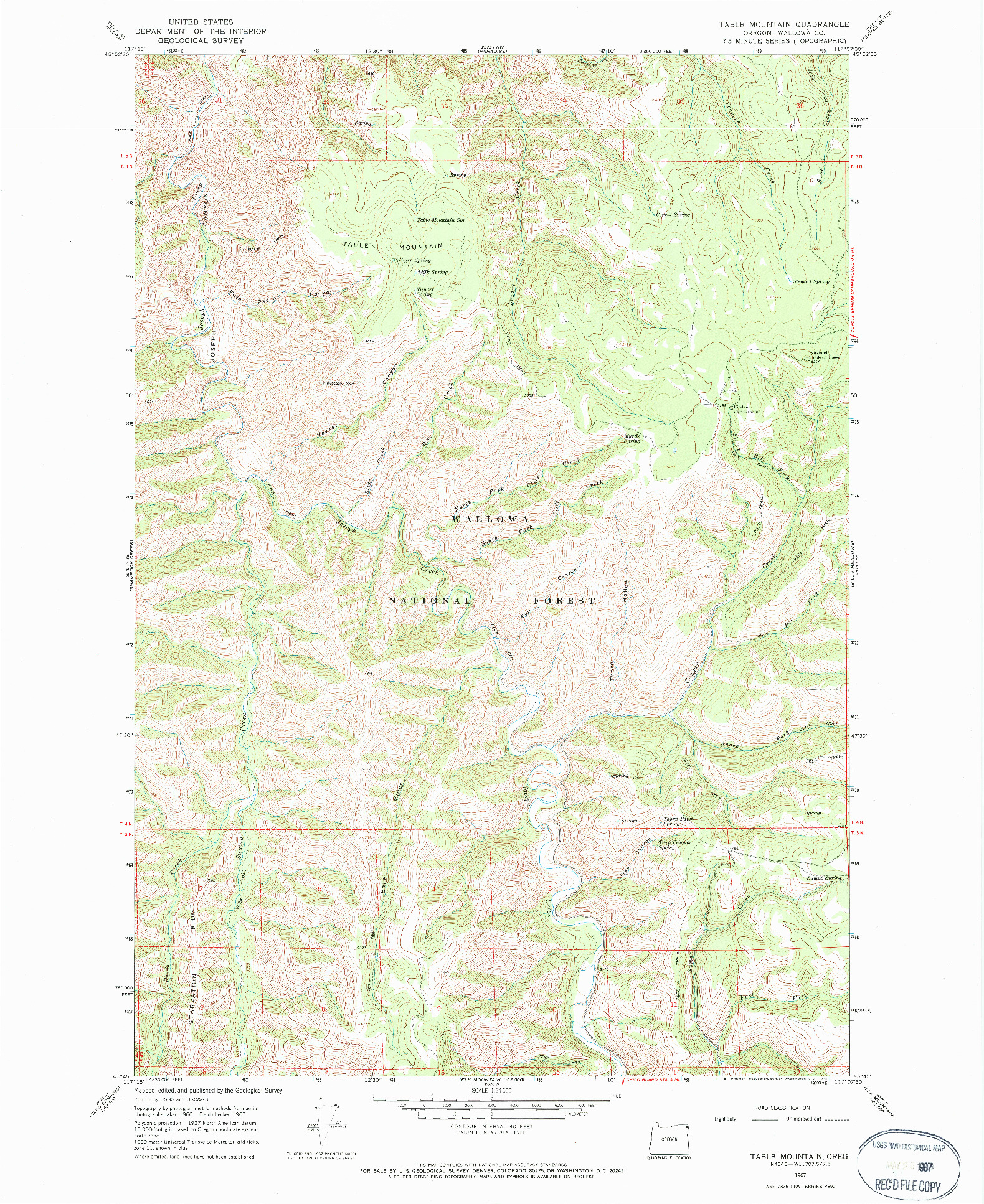 USGS 1:24000-SCALE QUADRANGLE FOR TABLE MOUNTAIN, OR 1967