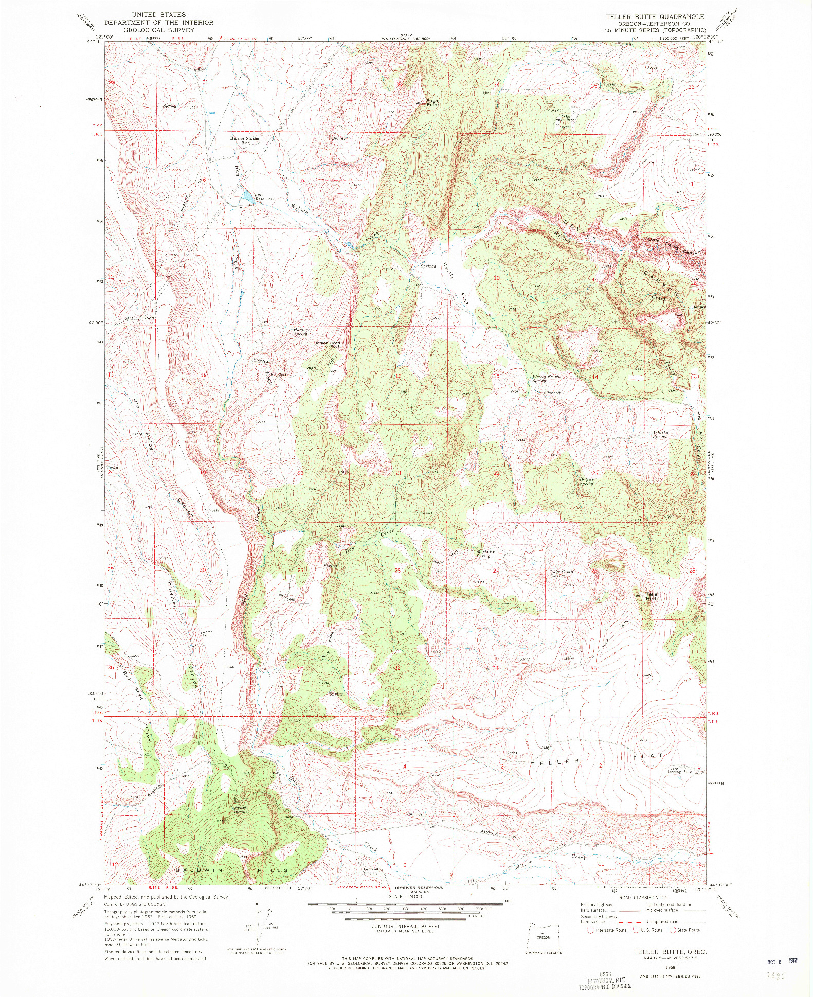 USGS 1:24000-SCALE QUADRANGLE FOR TELLER BUTTE, OR 1969