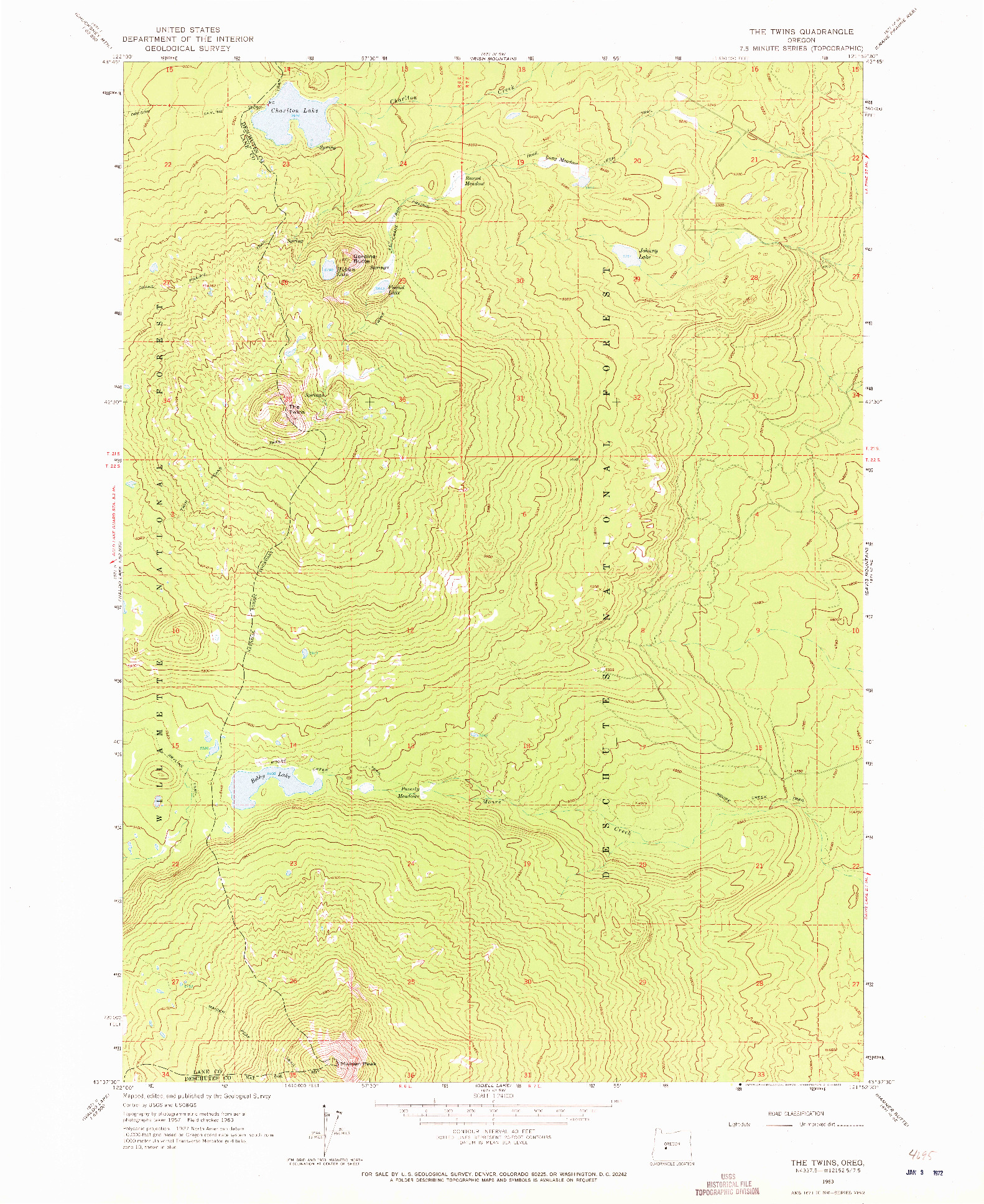 USGS 1:24000-SCALE QUADRANGLE FOR THE TWINS, OR 1963