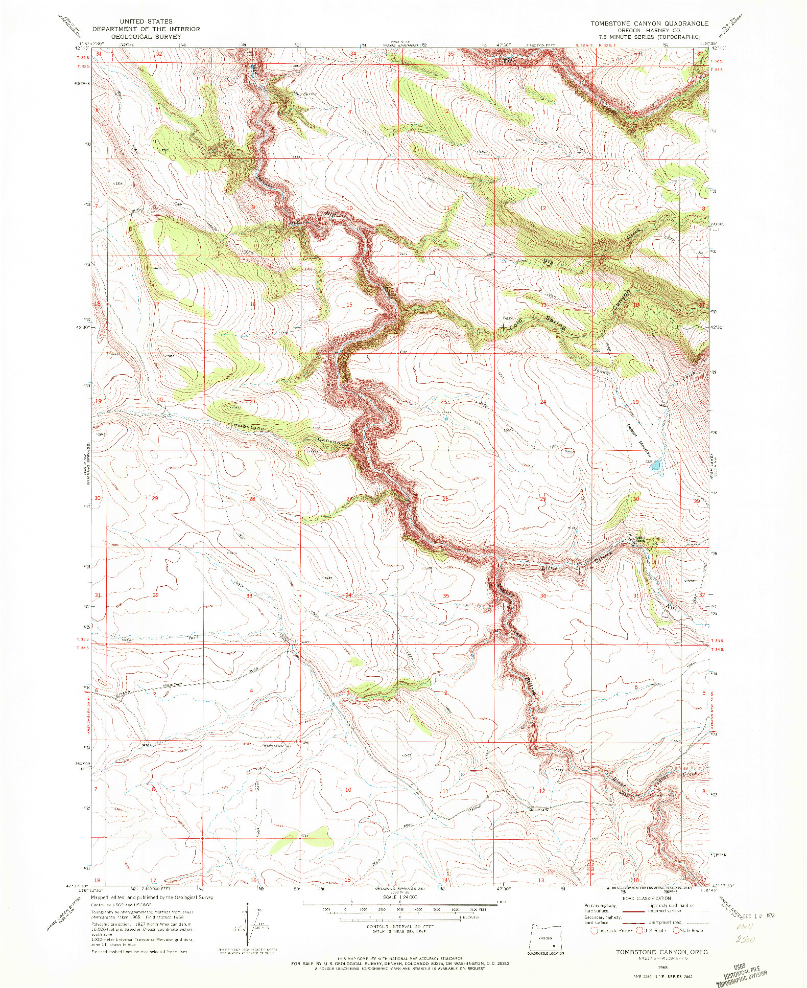 USGS 1:24000-SCALE QUADRANGLE FOR TOMBSTONE CANYON, OR 1968