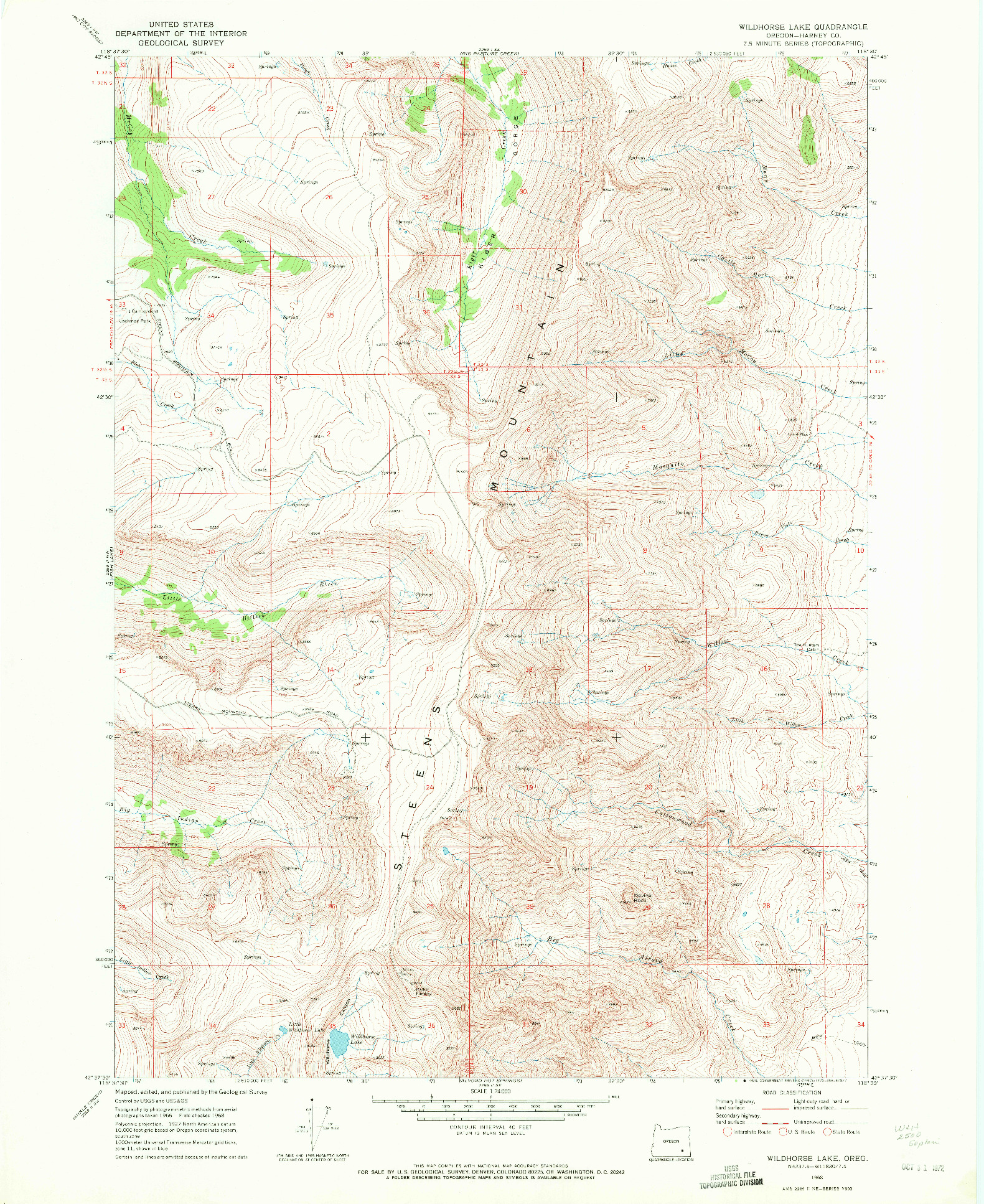 USGS 1:24000-SCALE QUADRANGLE FOR WILDHORSE LAKE, OR 1968