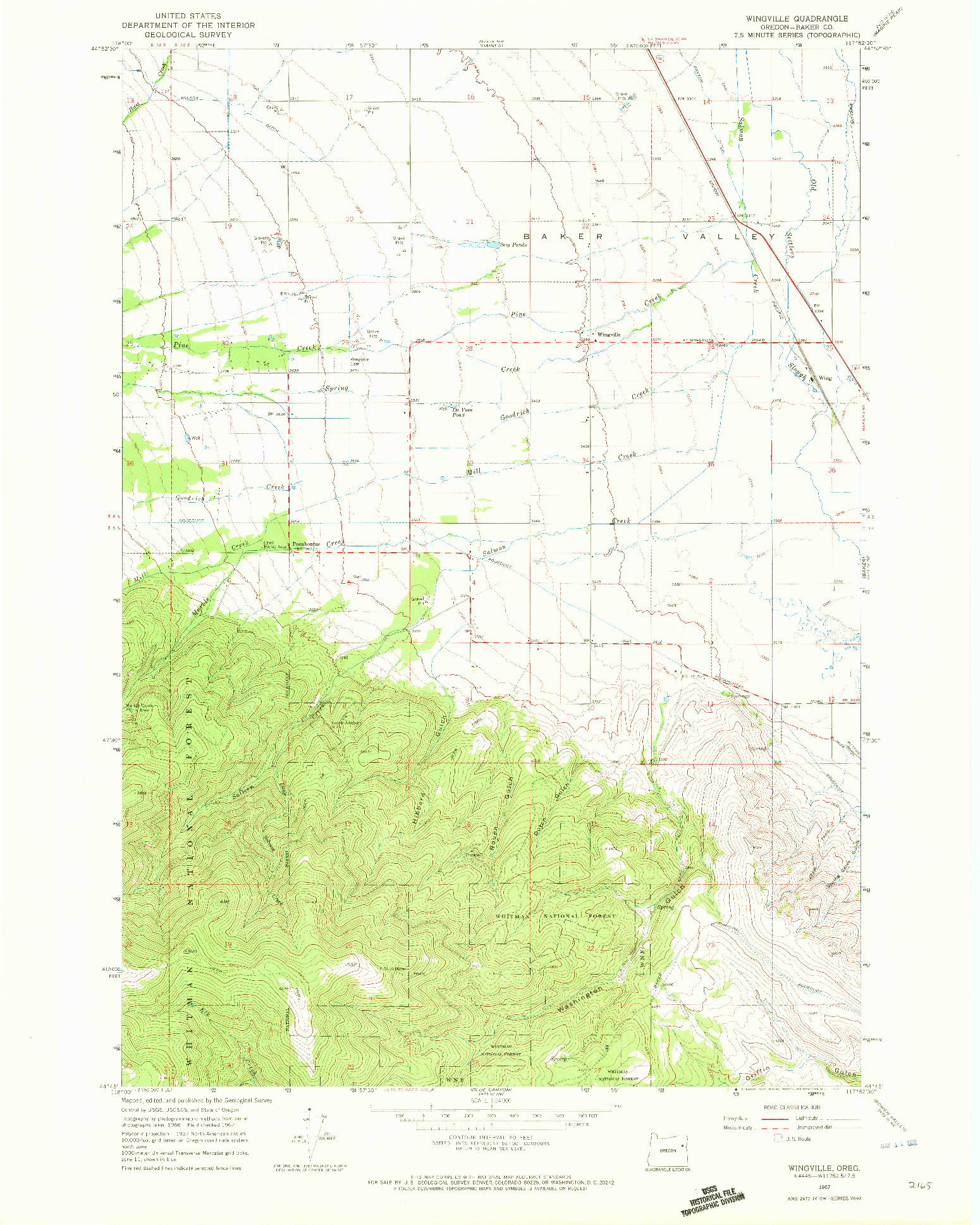 USGS 1:24000-SCALE QUADRANGLE FOR WINGVILLE, OR 1967