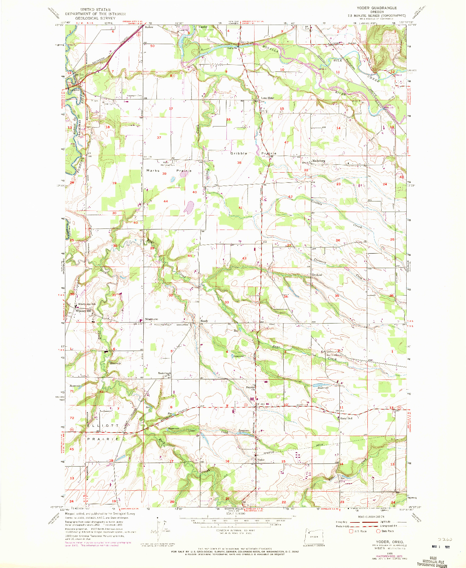 USGS 1:24000-SCALE QUADRANGLE FOR YODER, OR 1955