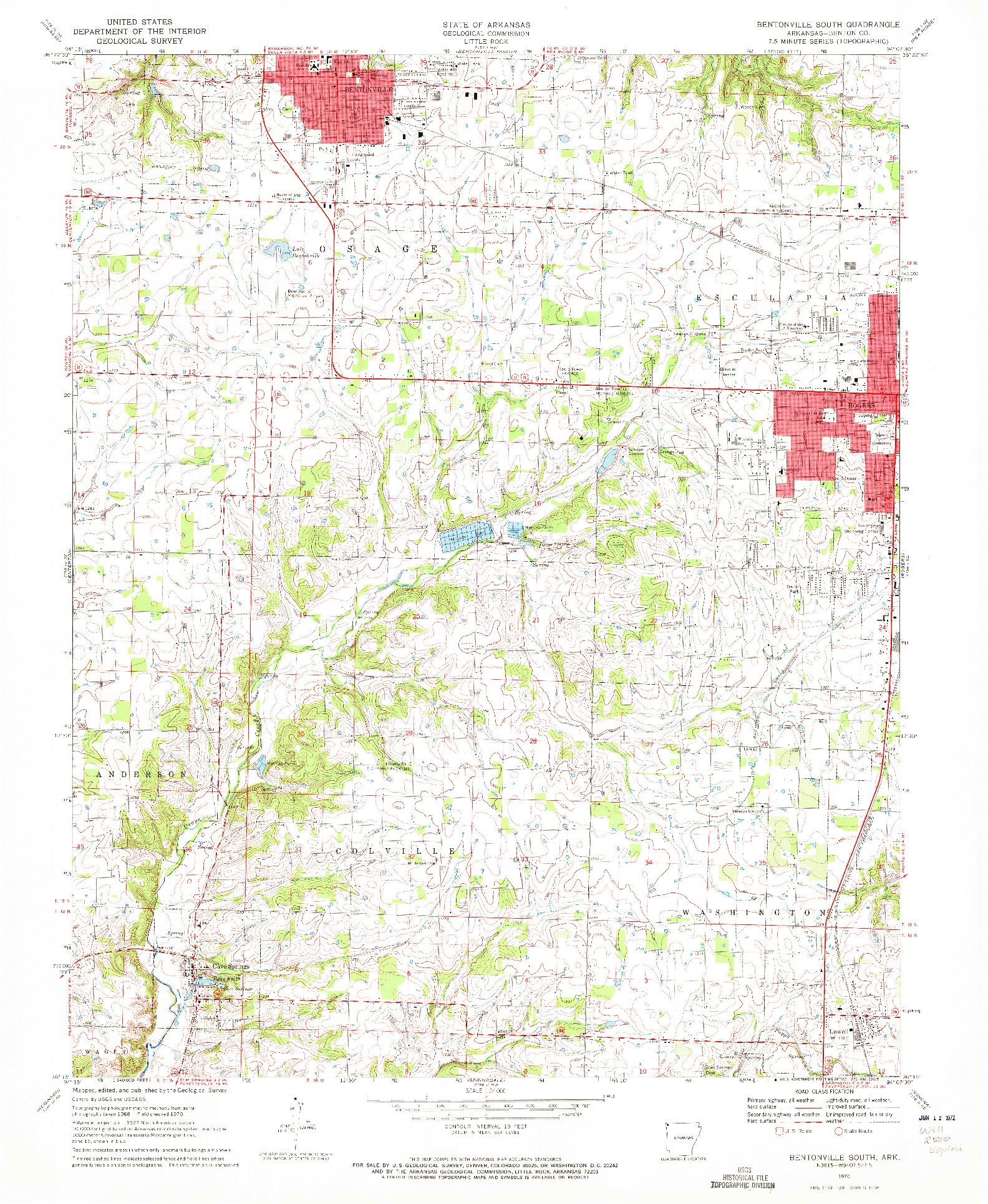 USGS 1:24000-SCALE QUADRANGLE FOR BENTONVILLE SOUTH, AR 1970