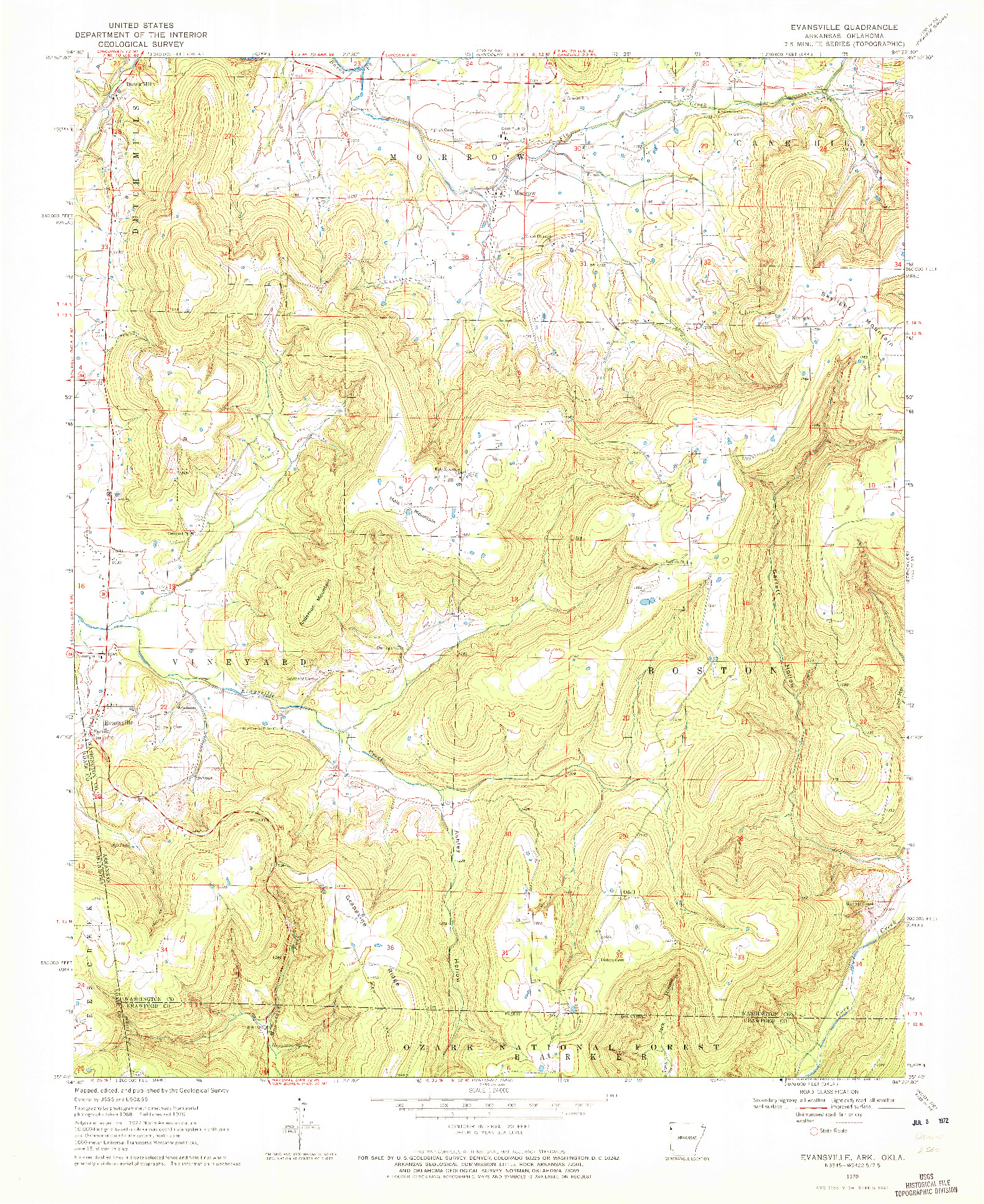 USGS 1:24000-SCALE QUADRANGLE FOR EVANSVILLE, AR 1970