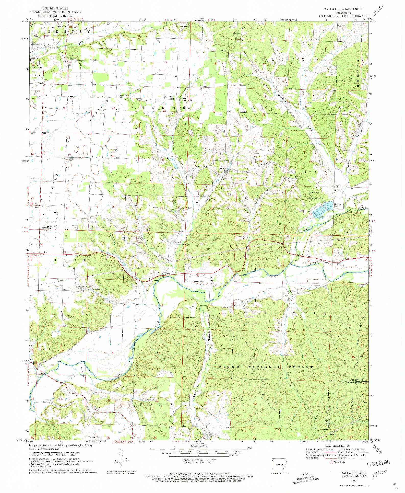 USGS 1:24000-SCALE QUADRANGLE FOR GALLATIN, AR 1970