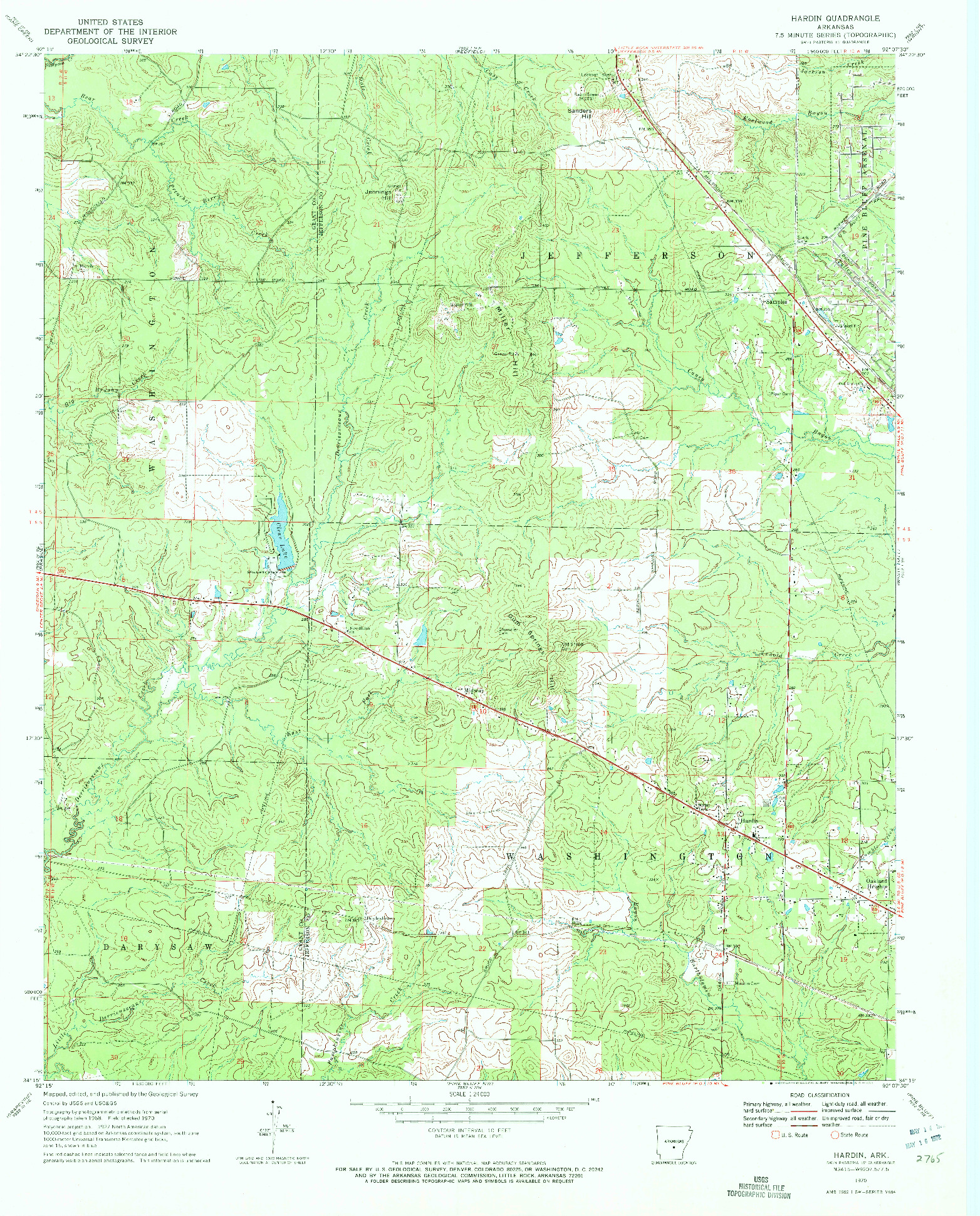USGS 1:24000-SCALE QUADRANGLE FOR HARDIN, AR 1970