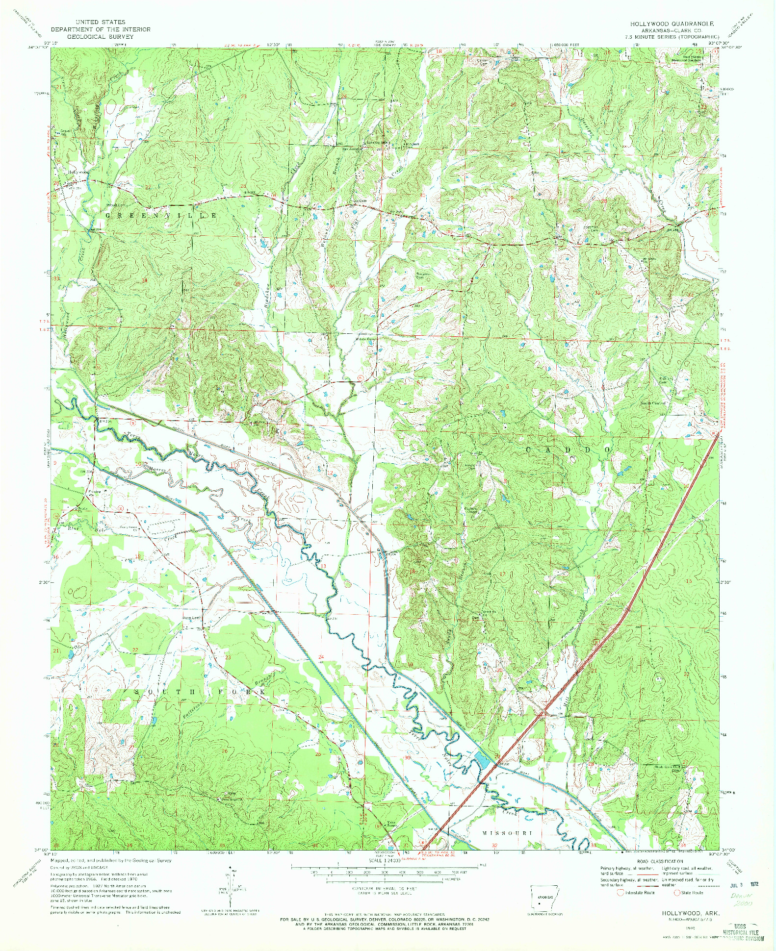 USGS 1:24000-SCALE QUADRANGLE FOR HOLLYWOOD, AR 1970
