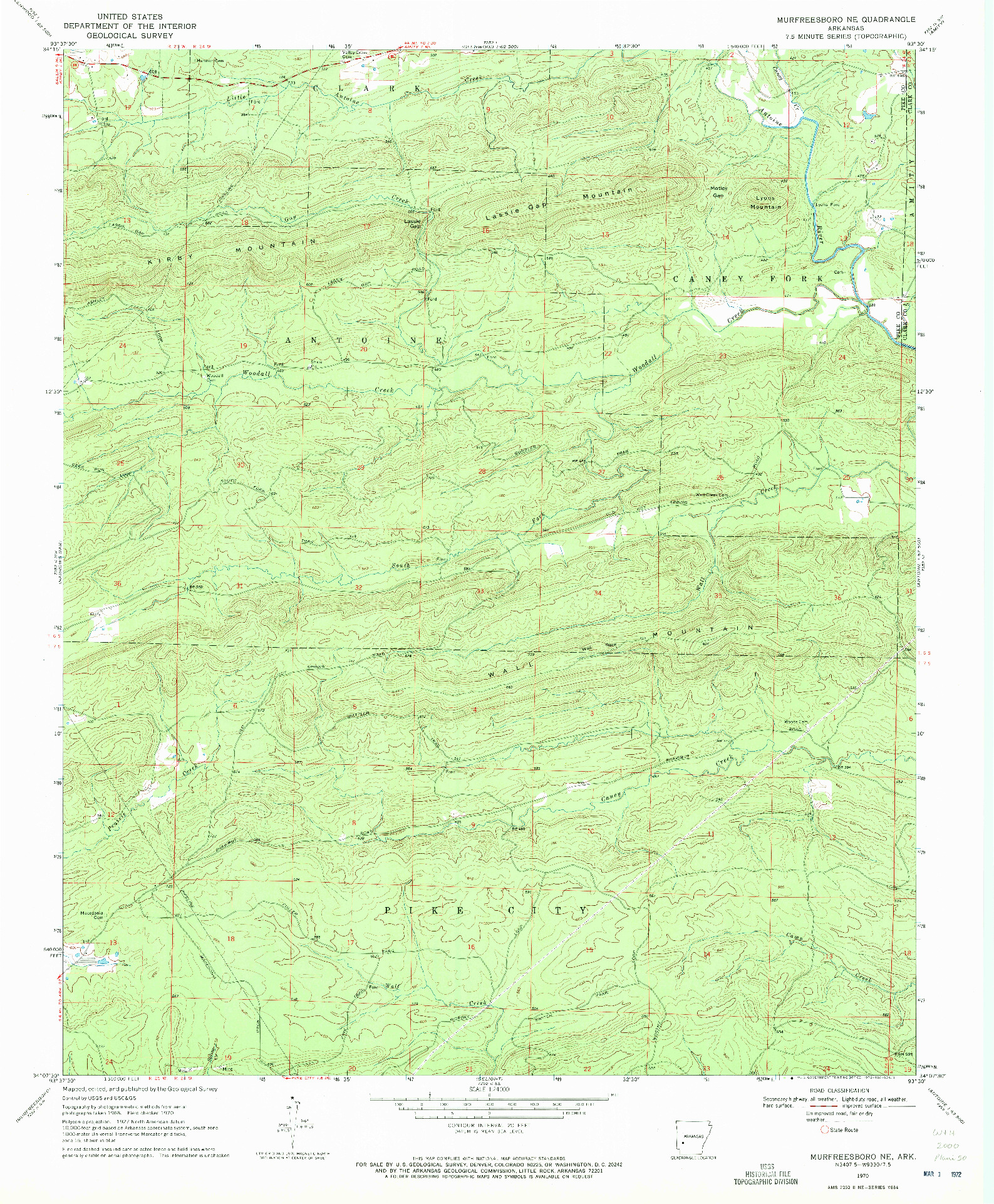USGS 1:24000-SCALE QUADRANGLE FOR MURFREESBORO NE, AR 1970