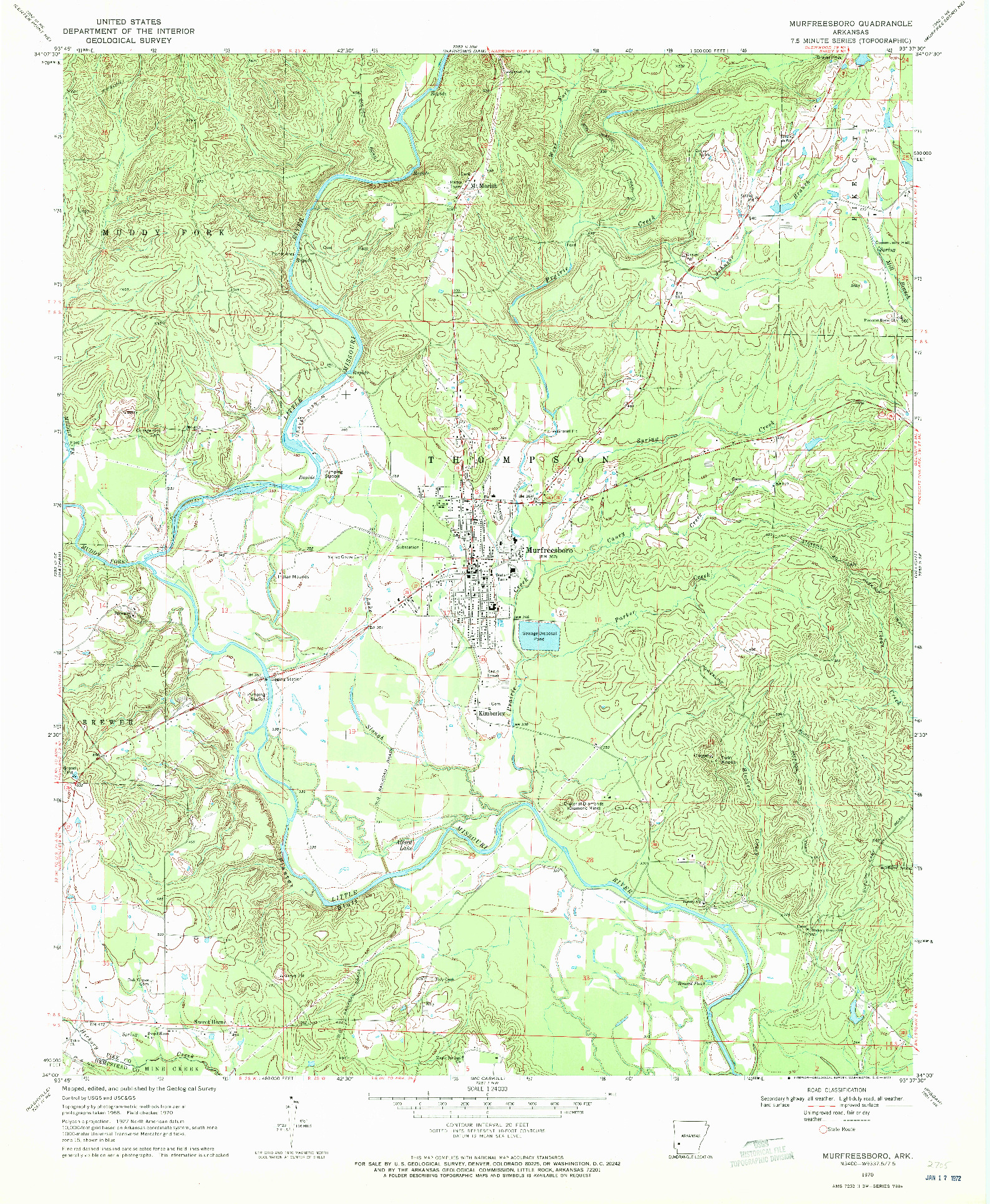 USGS 1:24000-SCALE QUADRANGLE FOR MURFREESBORO, AR 1970