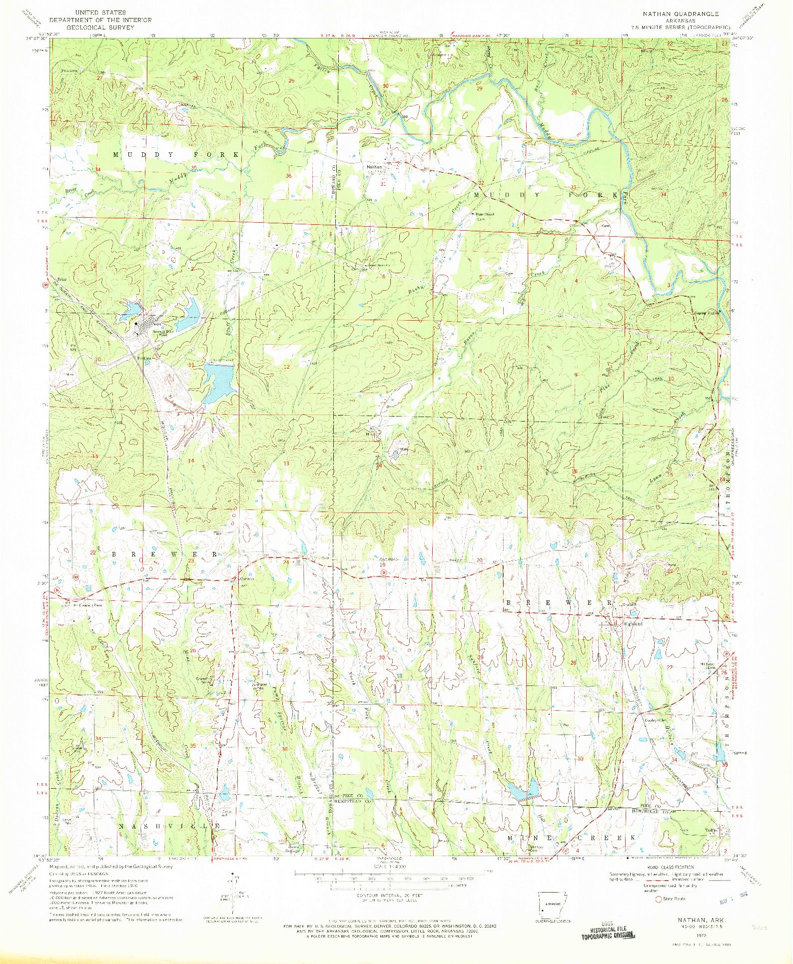 USGS 1:24000-SCALE QUADRANGLE FOR NATHAN, AR 1970