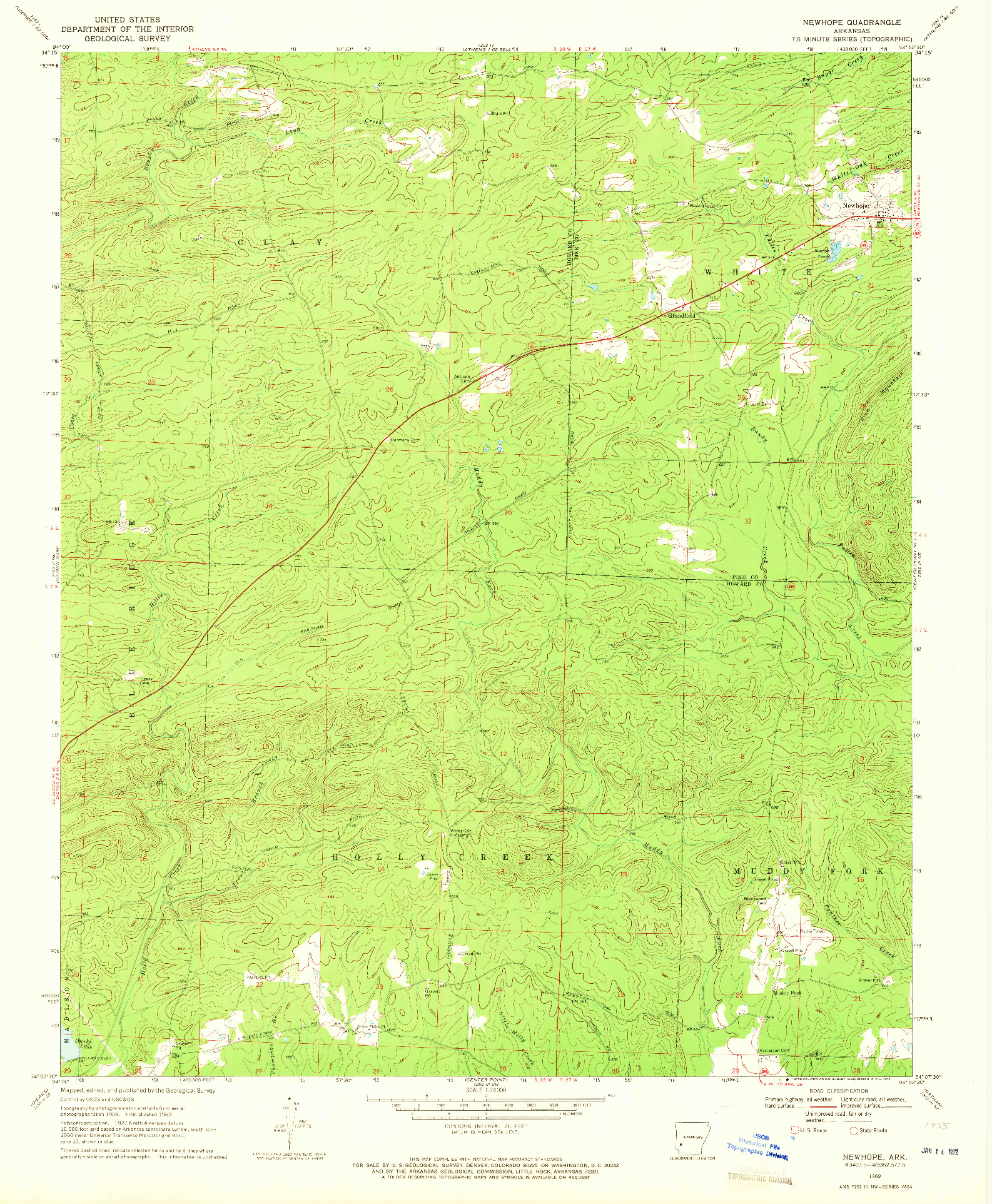 USGS 1:24000-SCALE QUADRANGLE FOR NEWHOPE, AR 1969
